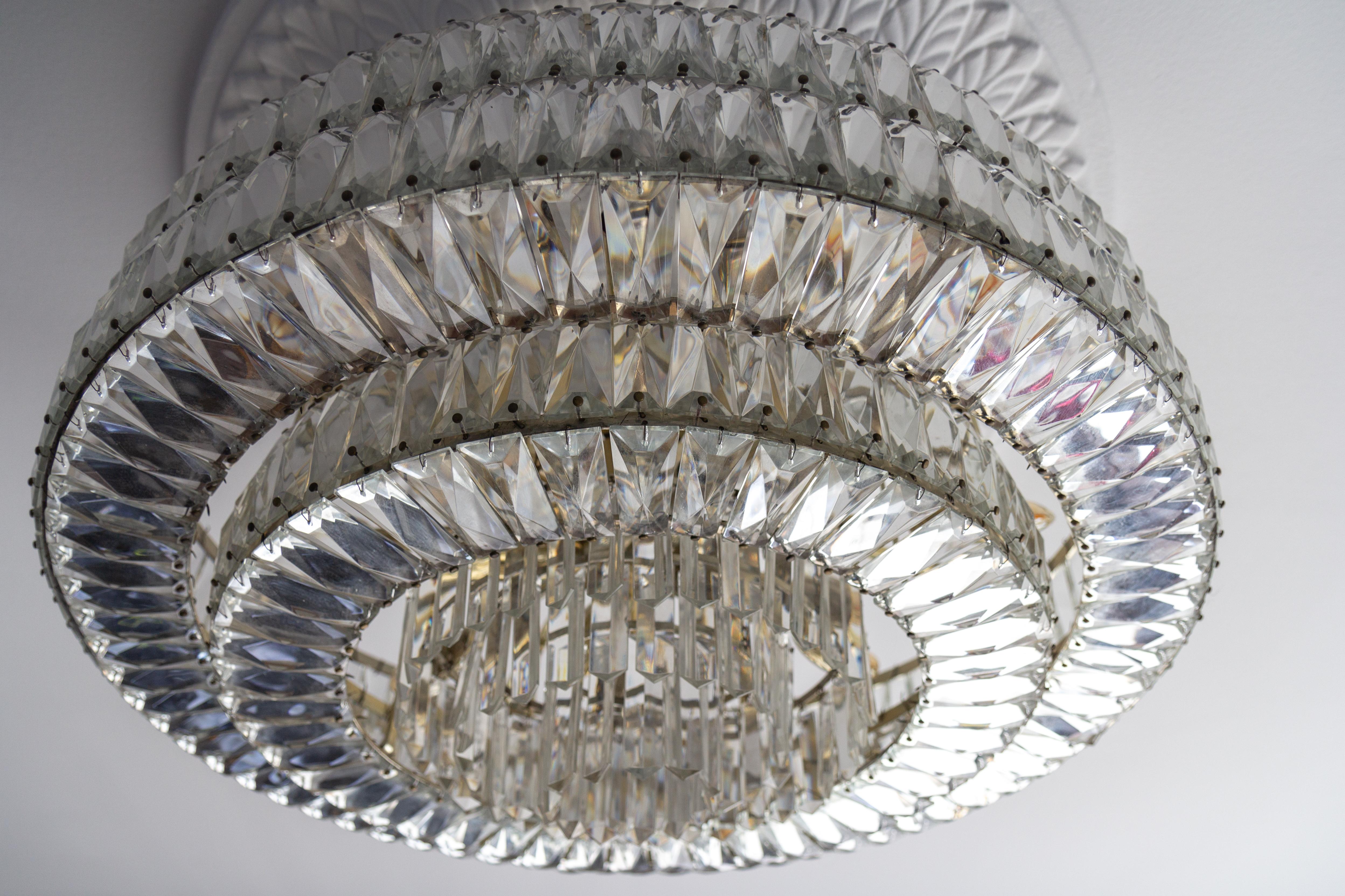 Large Mid-Century Modern Crystal Glass Twelve-Light Ceiling Light, 1950s For Sale 3