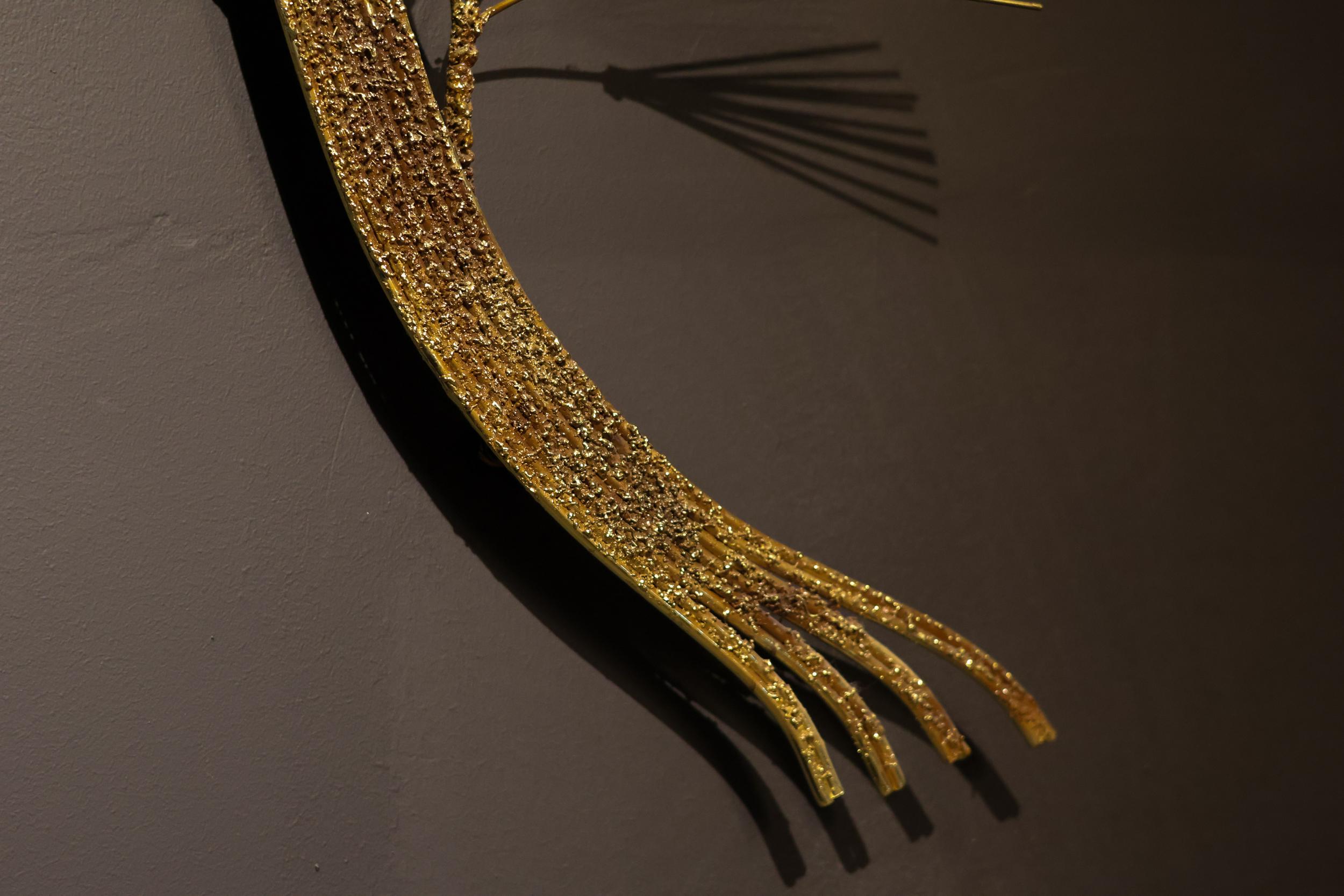 Große Mid-Century Modern Curtis Jeré Brutalist Brass Tree Needle Wandskulptur im Angebot 1