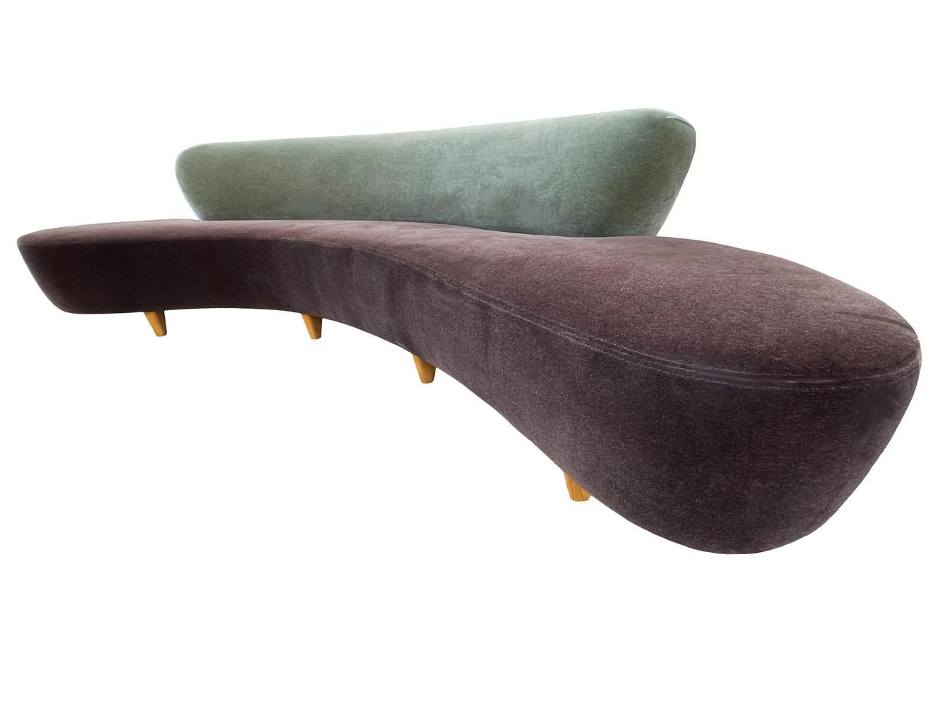 Large Mid-Century Modern Curved Serpentine Cloud Sofa One Piece Kidney ...