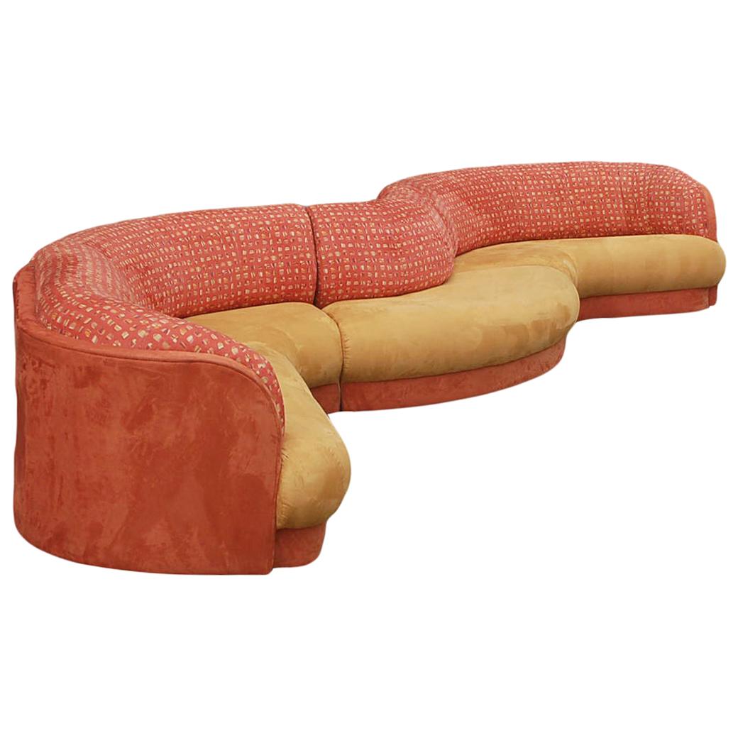 Large Mid-Century Modern Curved Serpentine Sectional Sofa