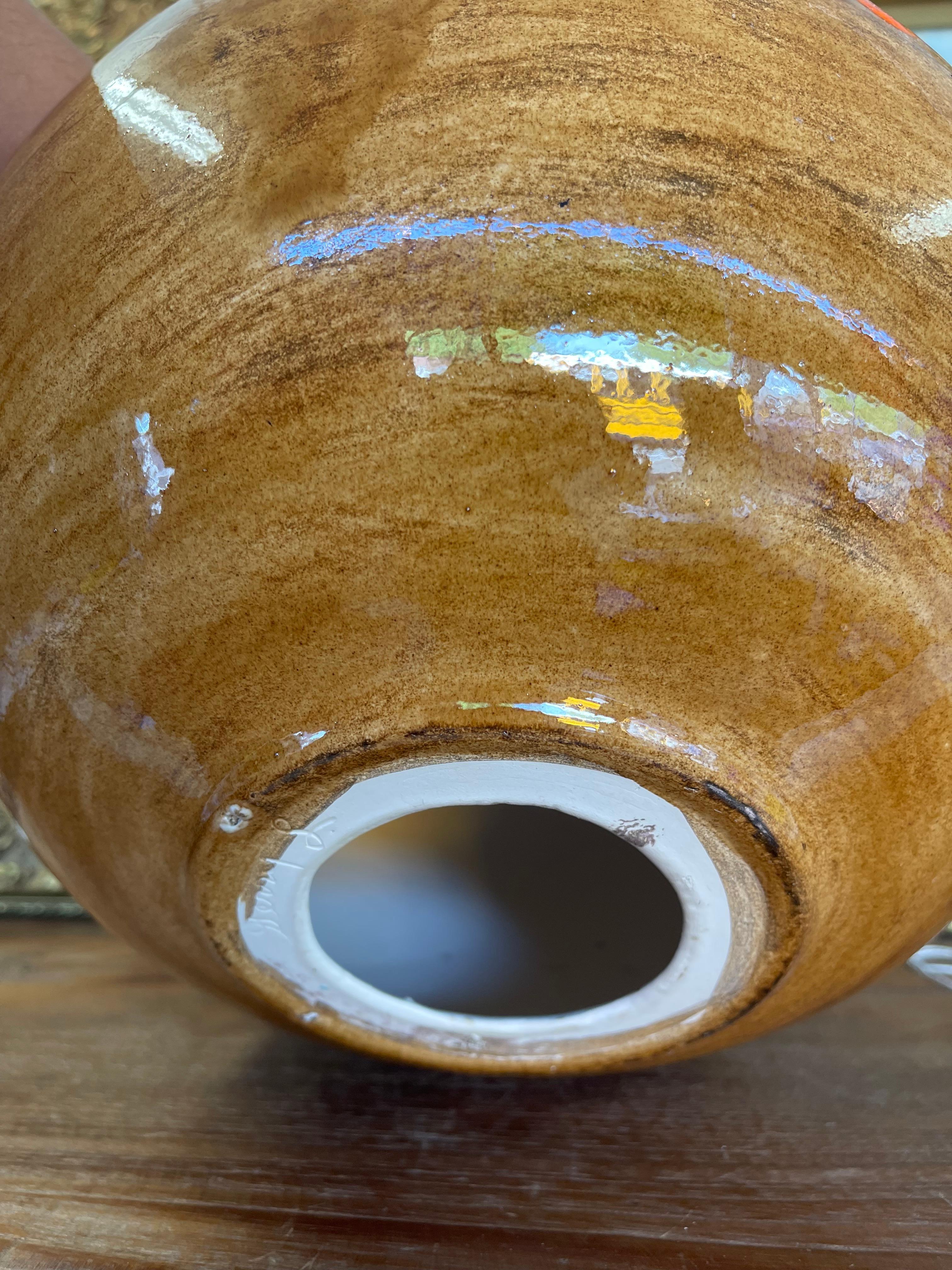 Large Mid-Century Modern Drip Glaze Pottery Vase in Brown and Lava Orange Tones For Sale 3