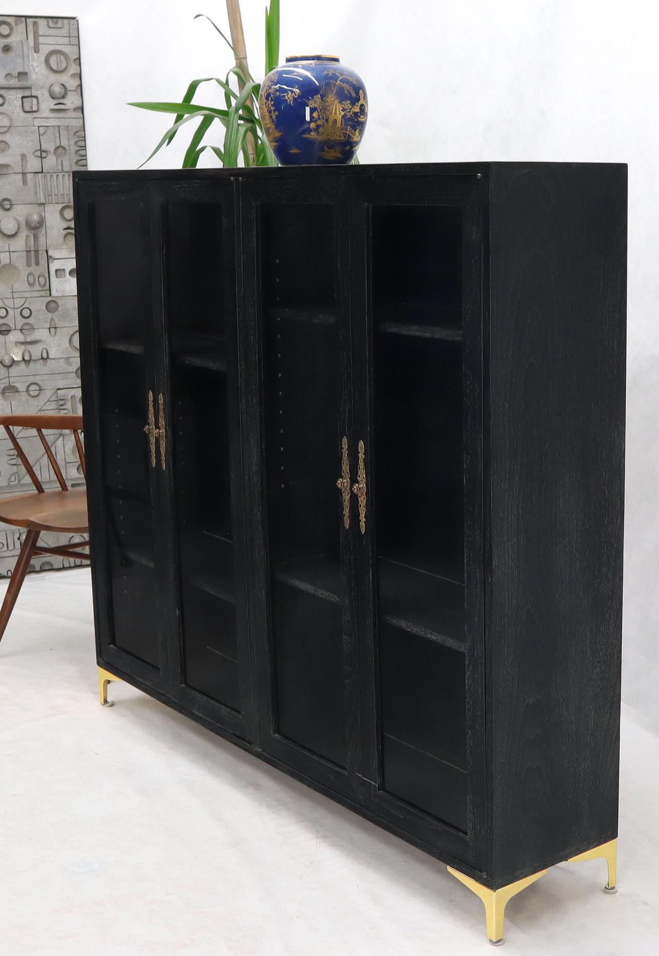 American Large Mid-Century Modern Ebonized and Cerused Walnut Four Doors Bookcase For Sale