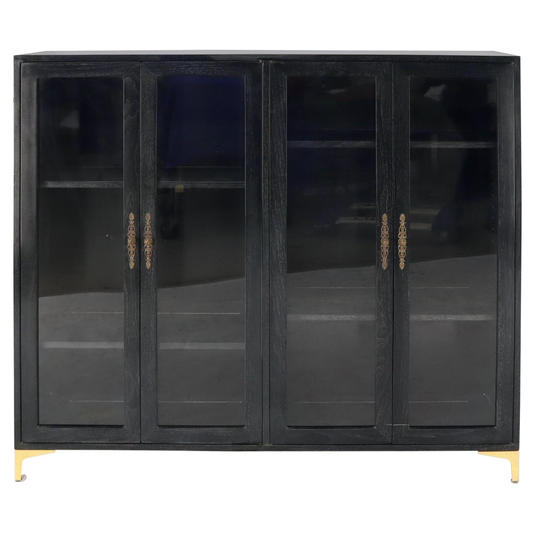 Large Mid-Century Modern Ebonized and Cerused Walnut Four Doors Bookcase For Sale