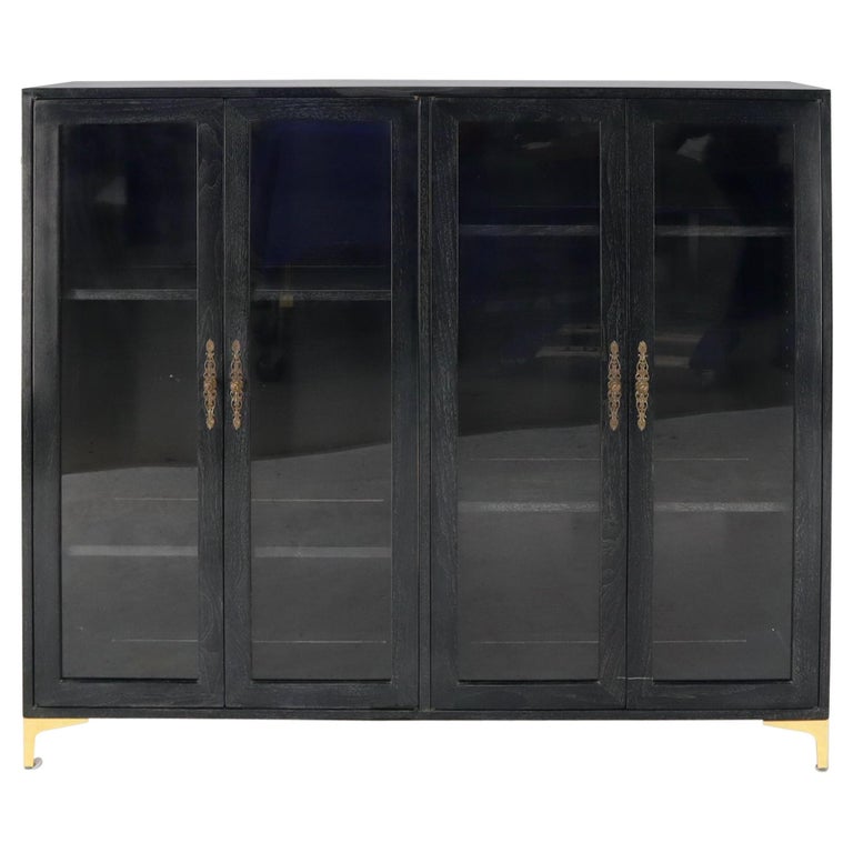Cerused Walnut Four Doors Bookcase, Large Black Bookcase With Doors