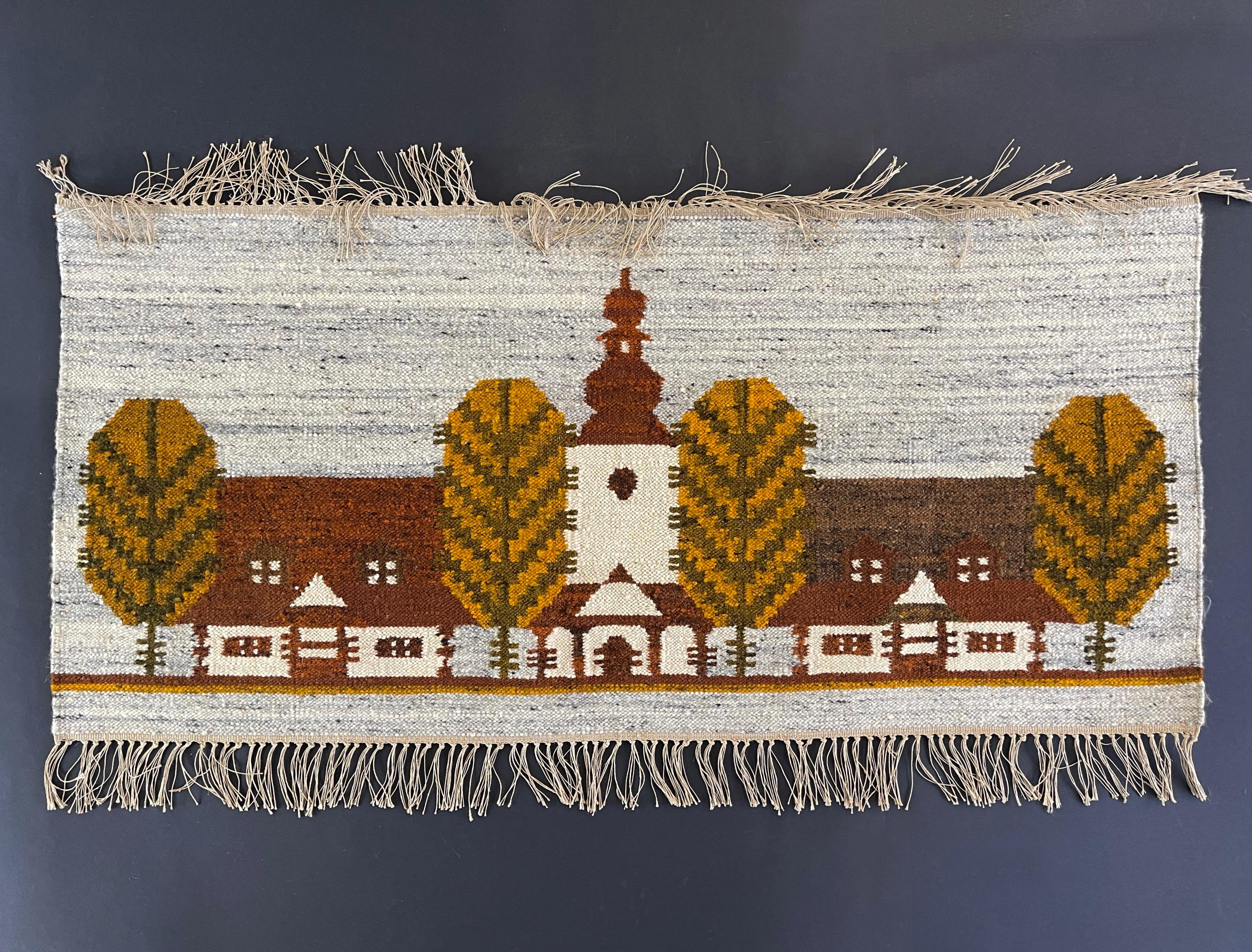 Polish Large Mid-Century Modern European Cepelia Kilim, Tapestry Wall Rug, Earthy Tones For Sale