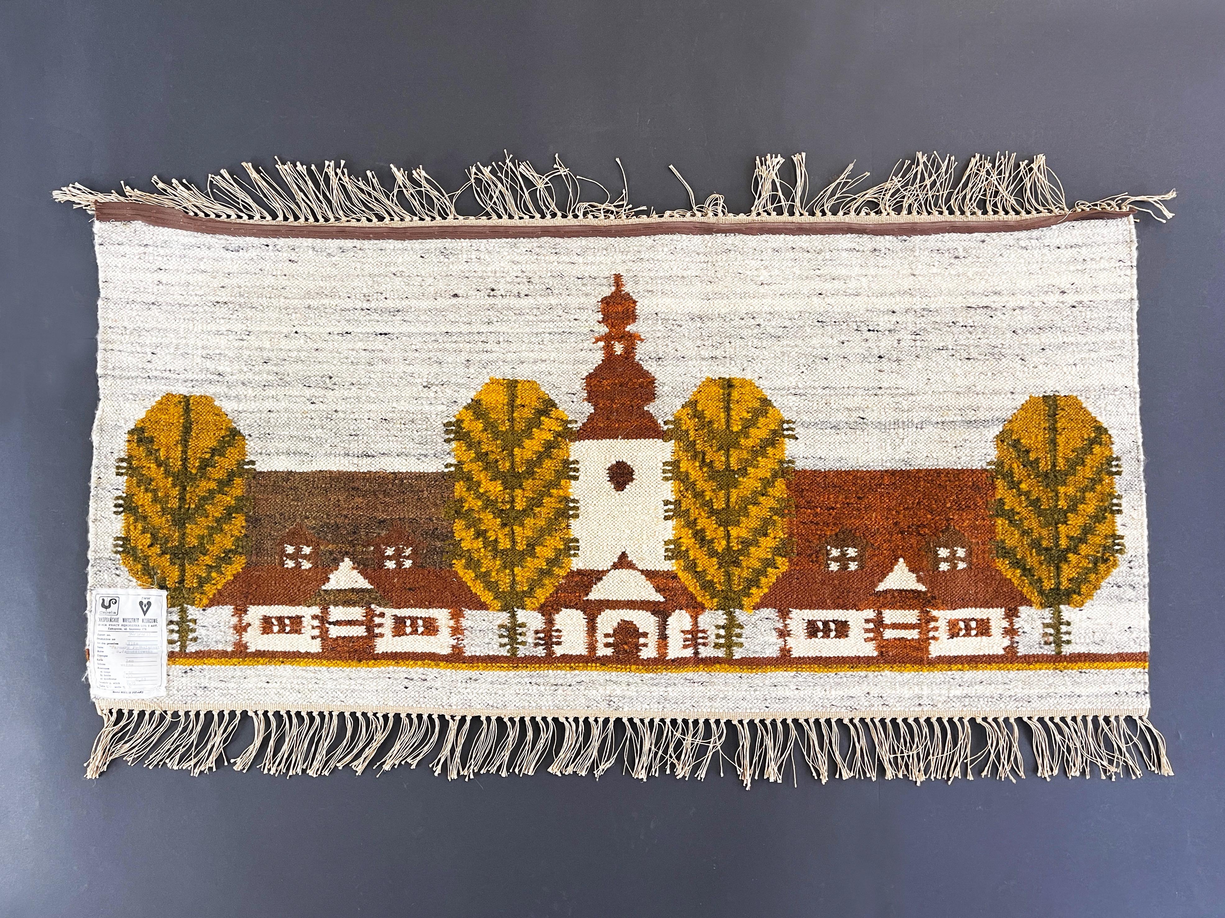 Hand-Woven Large Mid-Century Modern European Cepelia Kilim, Tapestry Wall Rug, Earthy Tones For Sale