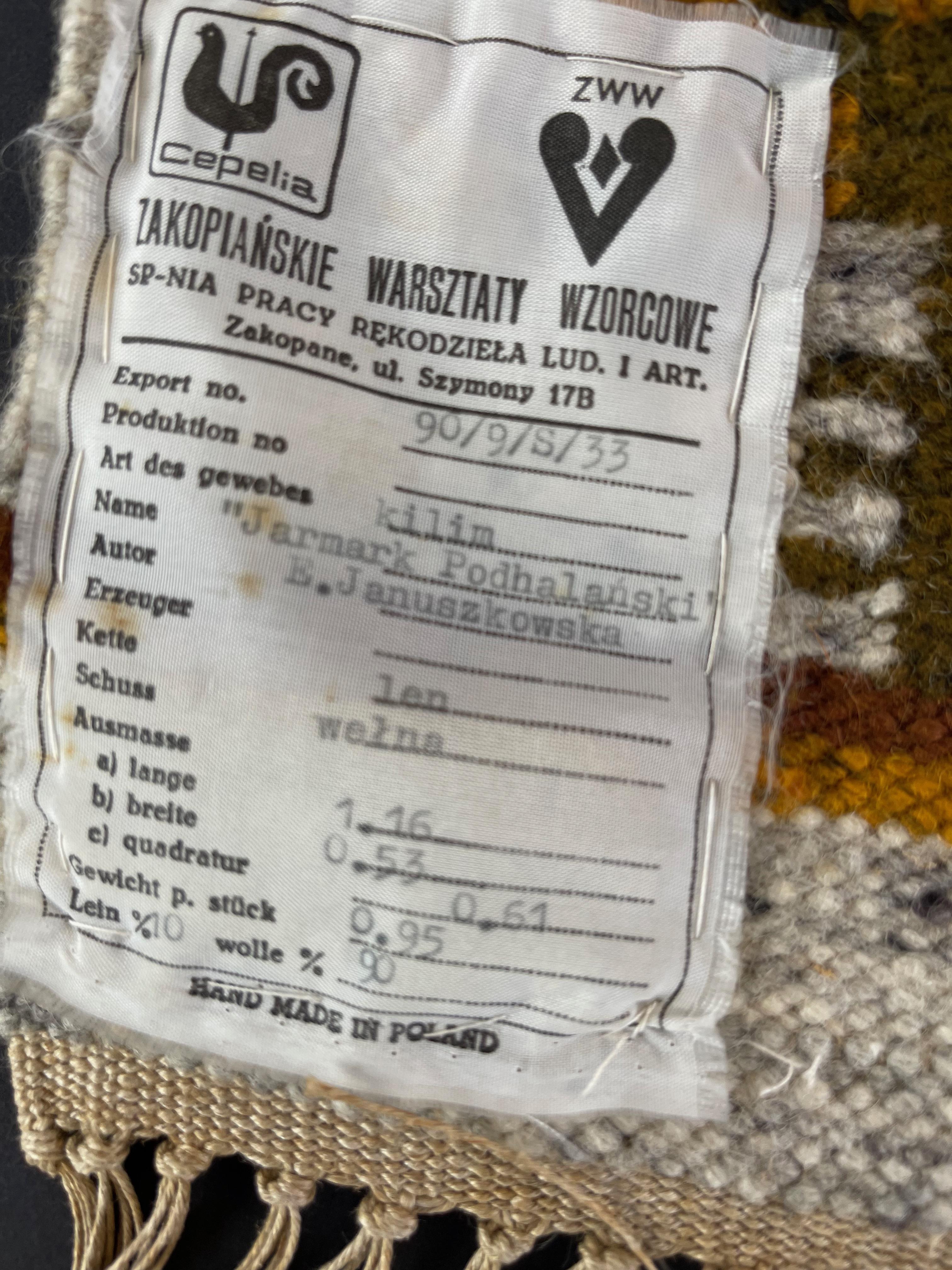 Wool Large Mid-Century Modern European Cepelia Kilim, Tapestry Wall Rug, Earthy Tones For Sale