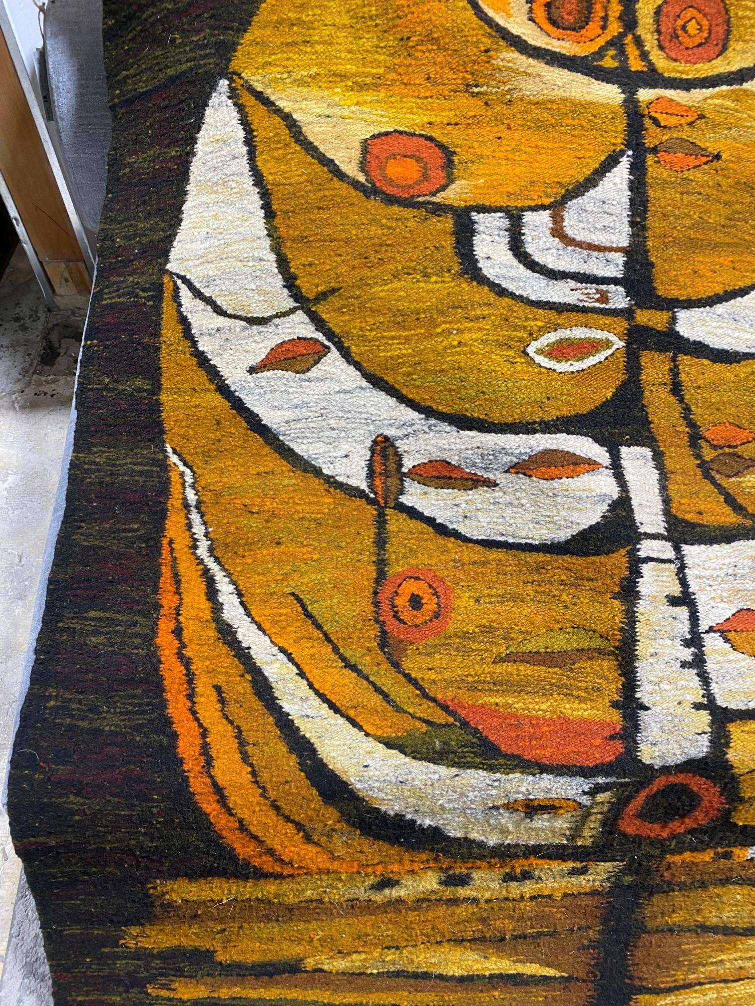 Large Mid-Century Modern European Polish Cepelia Tapestry Wall Hanging Rug In Good Condition For Sale In Studio City, CA