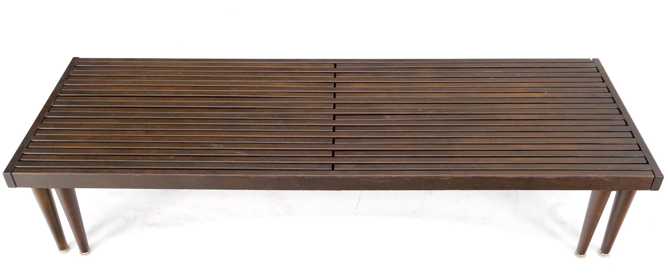 Large Mid-Century Modern Extending Slat Bench on Tapered Dowel Cone Legs  5