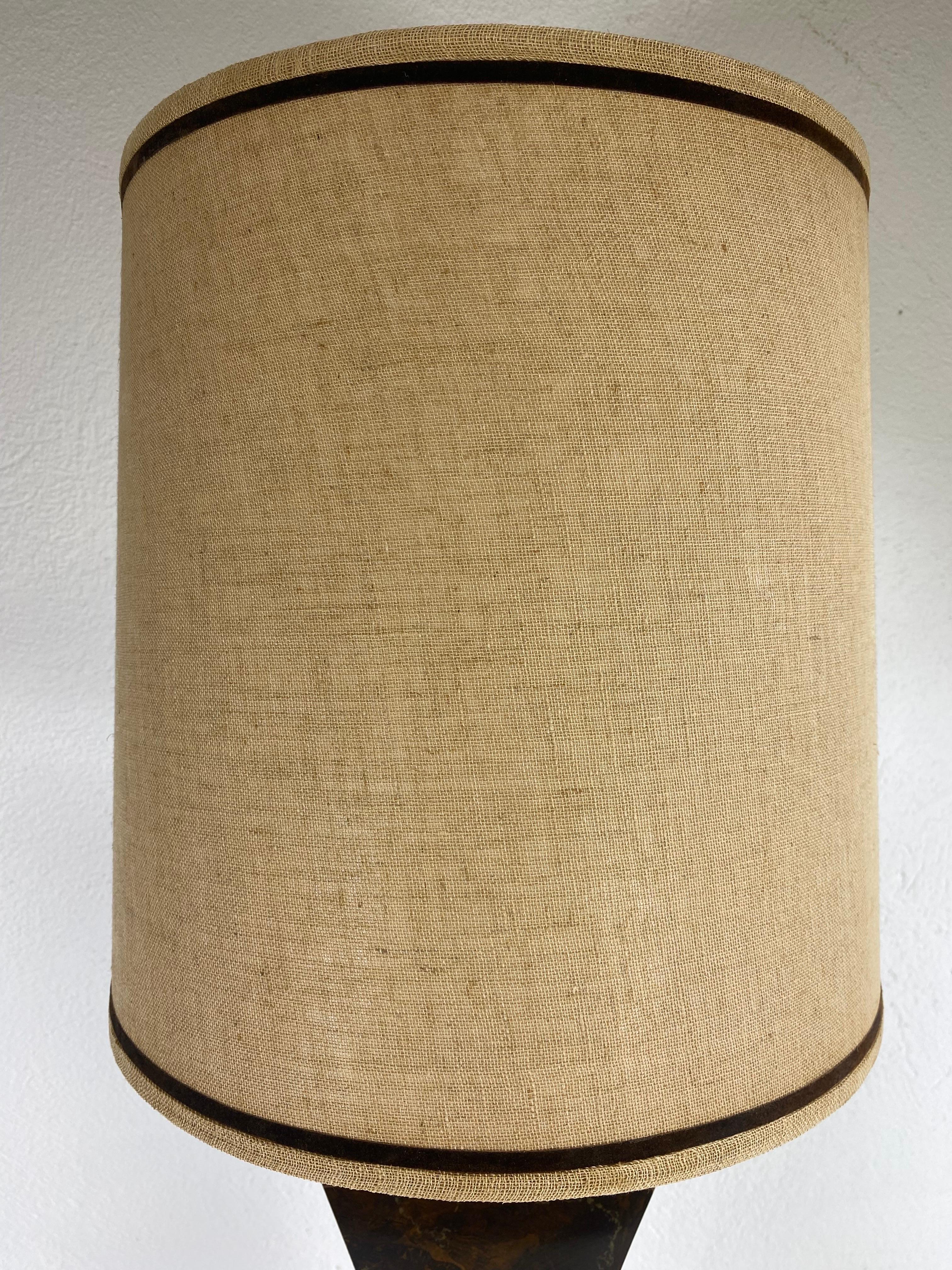 Wood Large mid century modern faux marble table lamp. For Sale