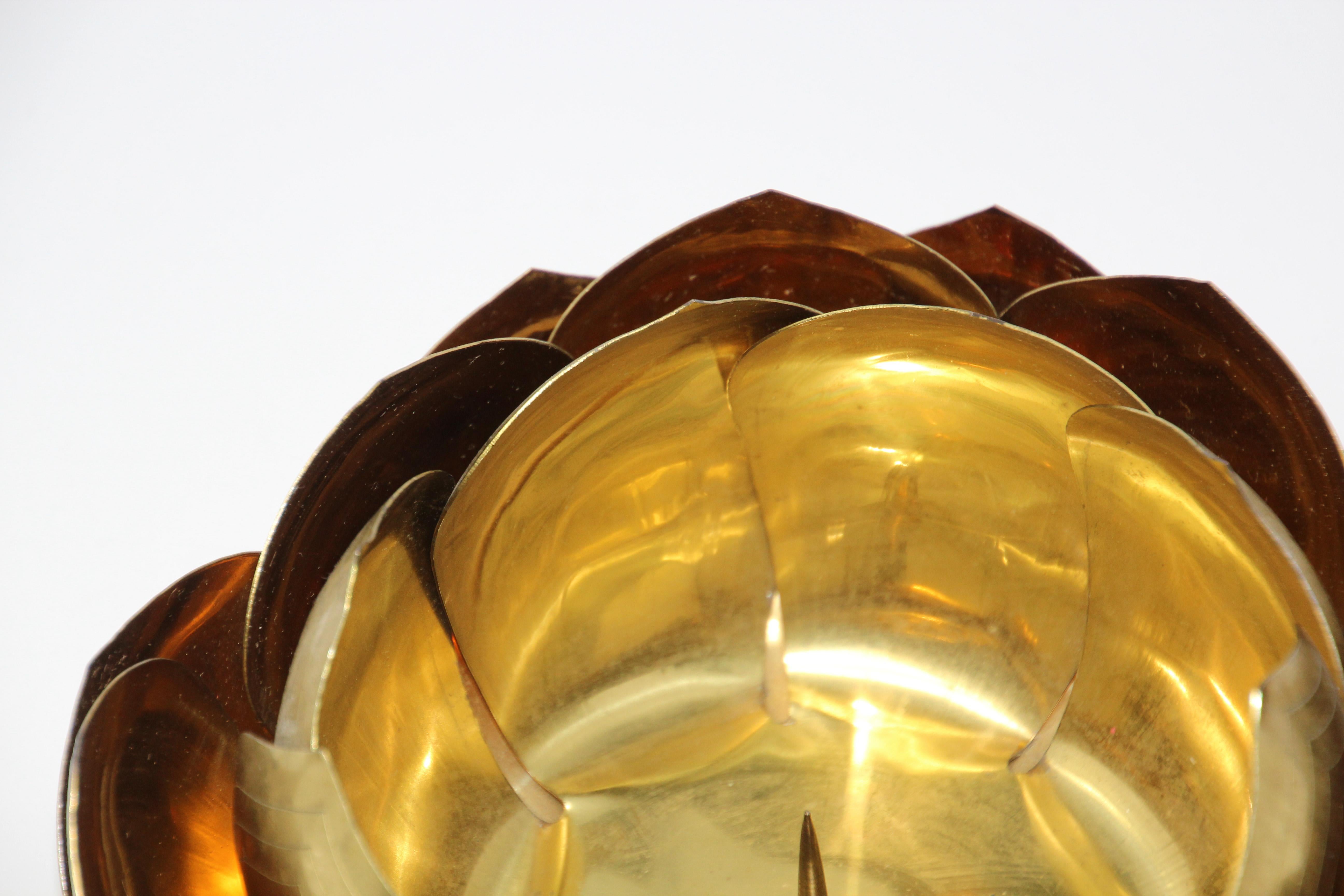 Large Mid-Century Modern Feldman Brass Lotus Flower Candleholder 1