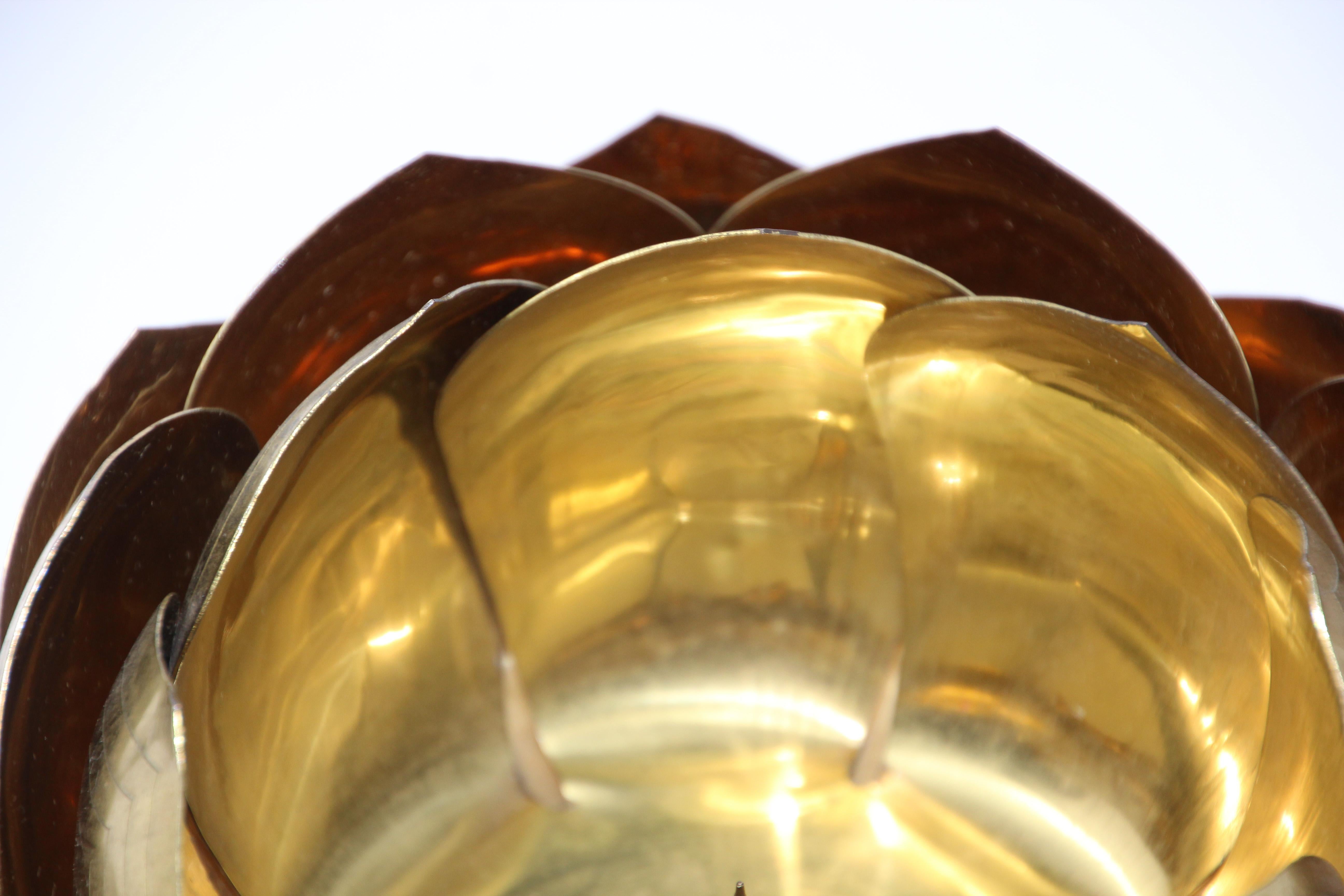 Hand-Crafted Large Mid-Century Modern Feldman Brass Lotus Flower Candleholder