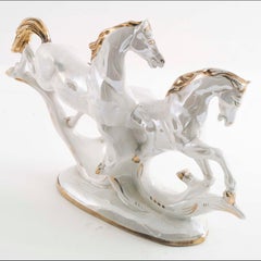 Large Mid Century modern Figurune, Horses in porcelain by Aldo Tura , Milan