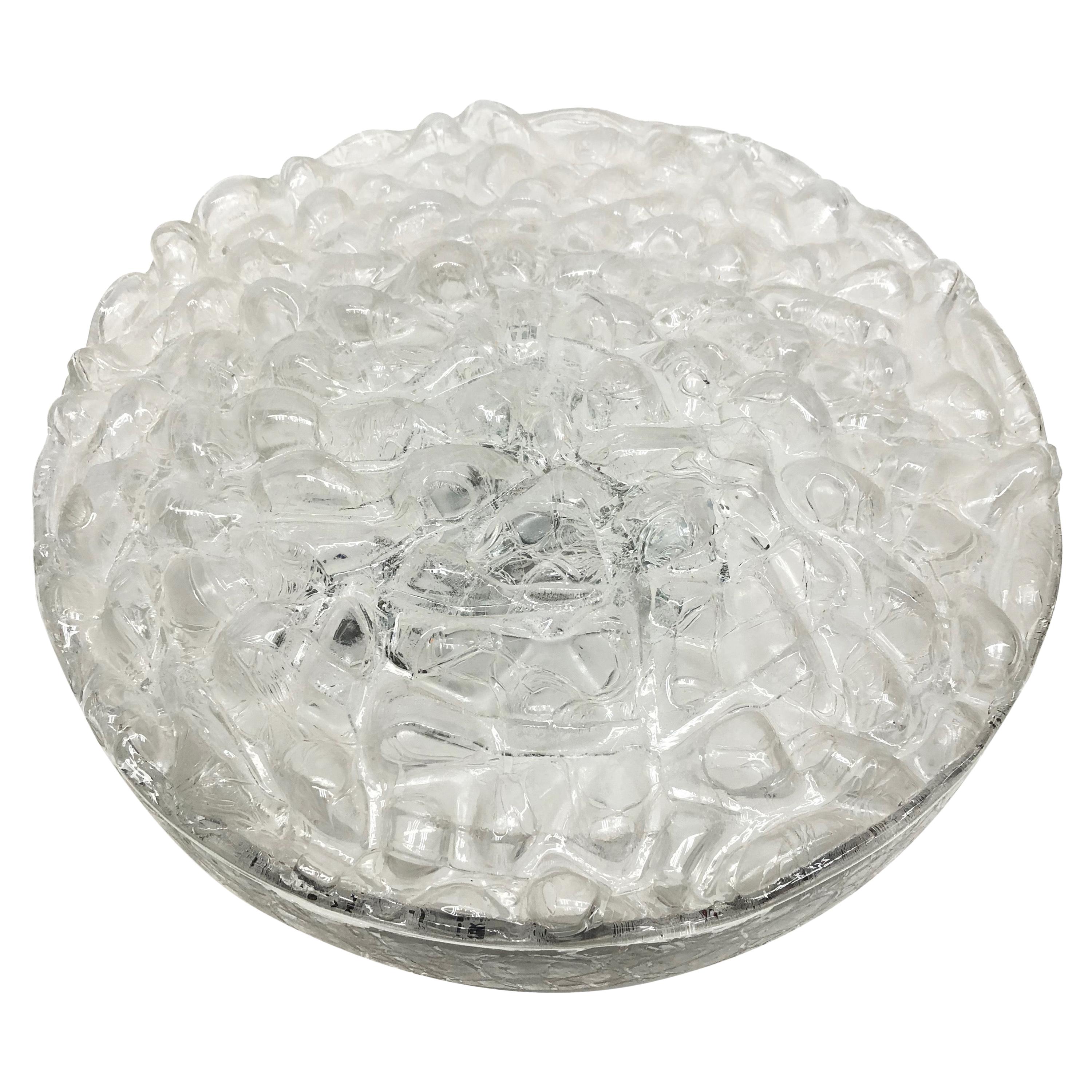 Large Mid-Century Modern Flush Mount in Organic Bubble Pattern Glass by Doria
