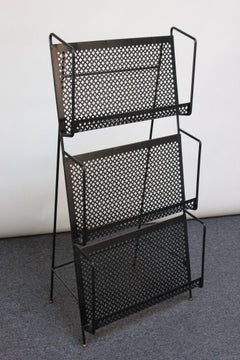 Large Mid-Century Modern Free-Standing Collapsable Metal Magazine Rack