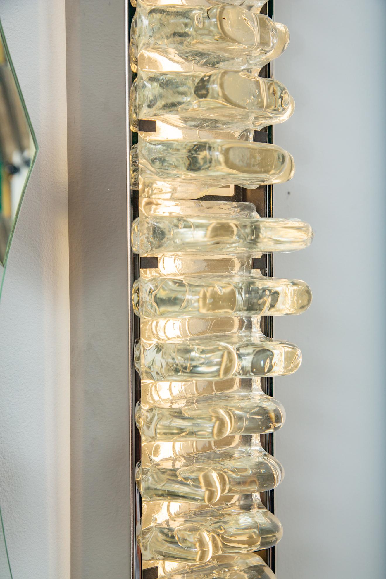 Large Mid-Century Modern Glass and Nickel Plated Wall Lights, in Stock For Sale 6