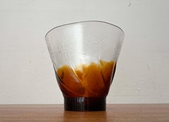 Large Mid-Century Modern Glass Bowl with Floral Design from Humppila, Finland