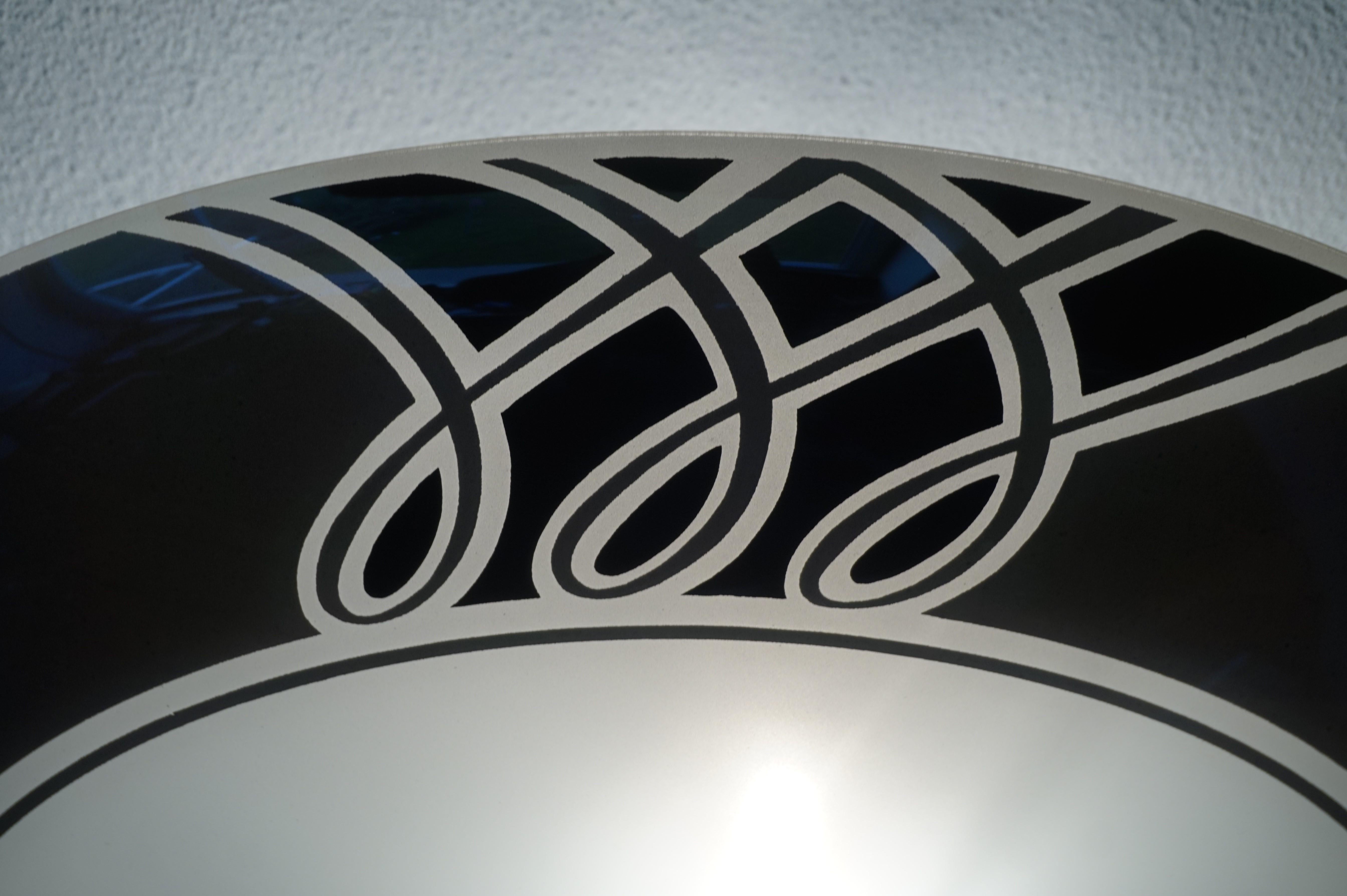European Large Midcentury Modern Black & White Glass Flush Mount / Pendant Light Fixture For Sale