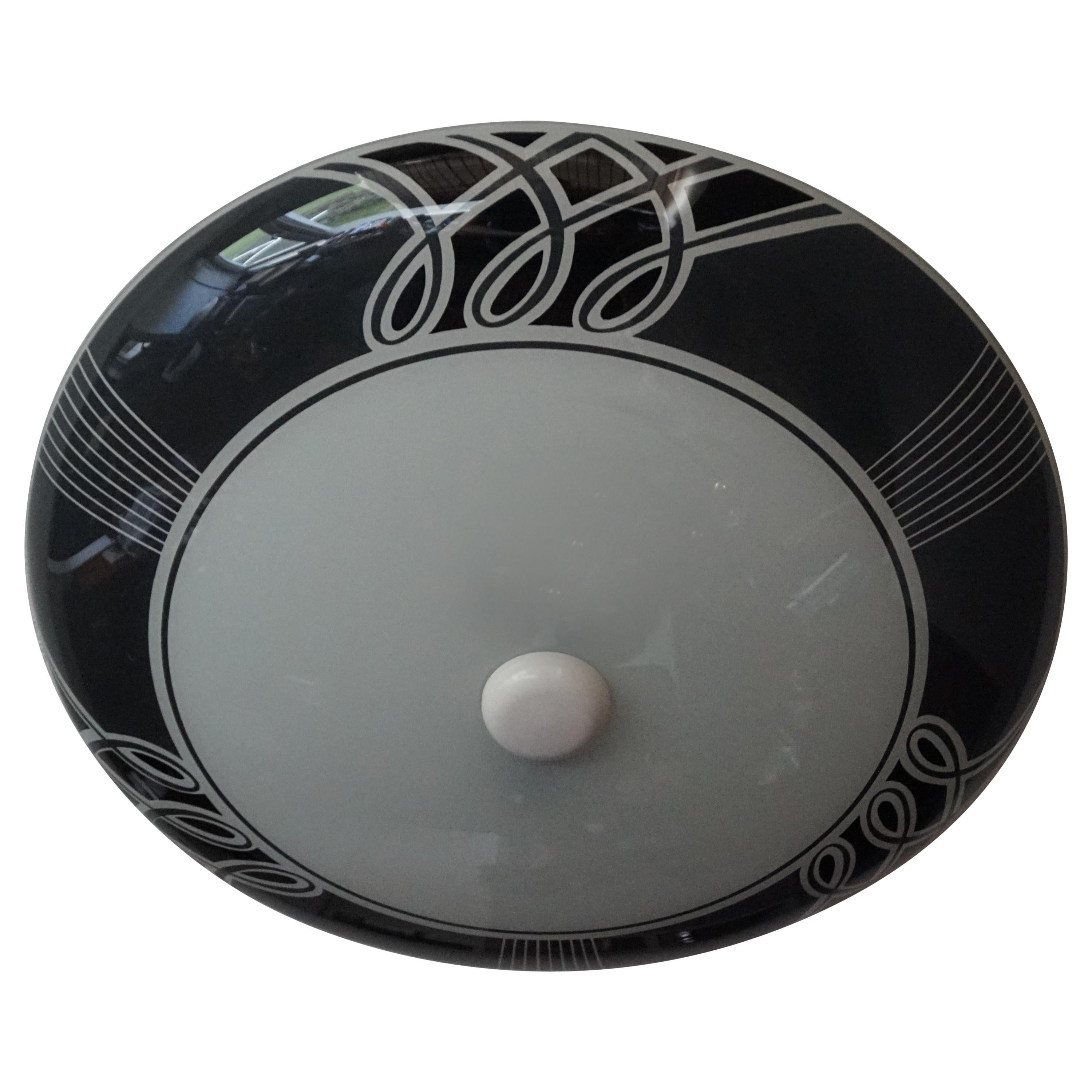 Large Midcentury Modern Black & White Glass Flush Mount / Pendant Light Fixture
