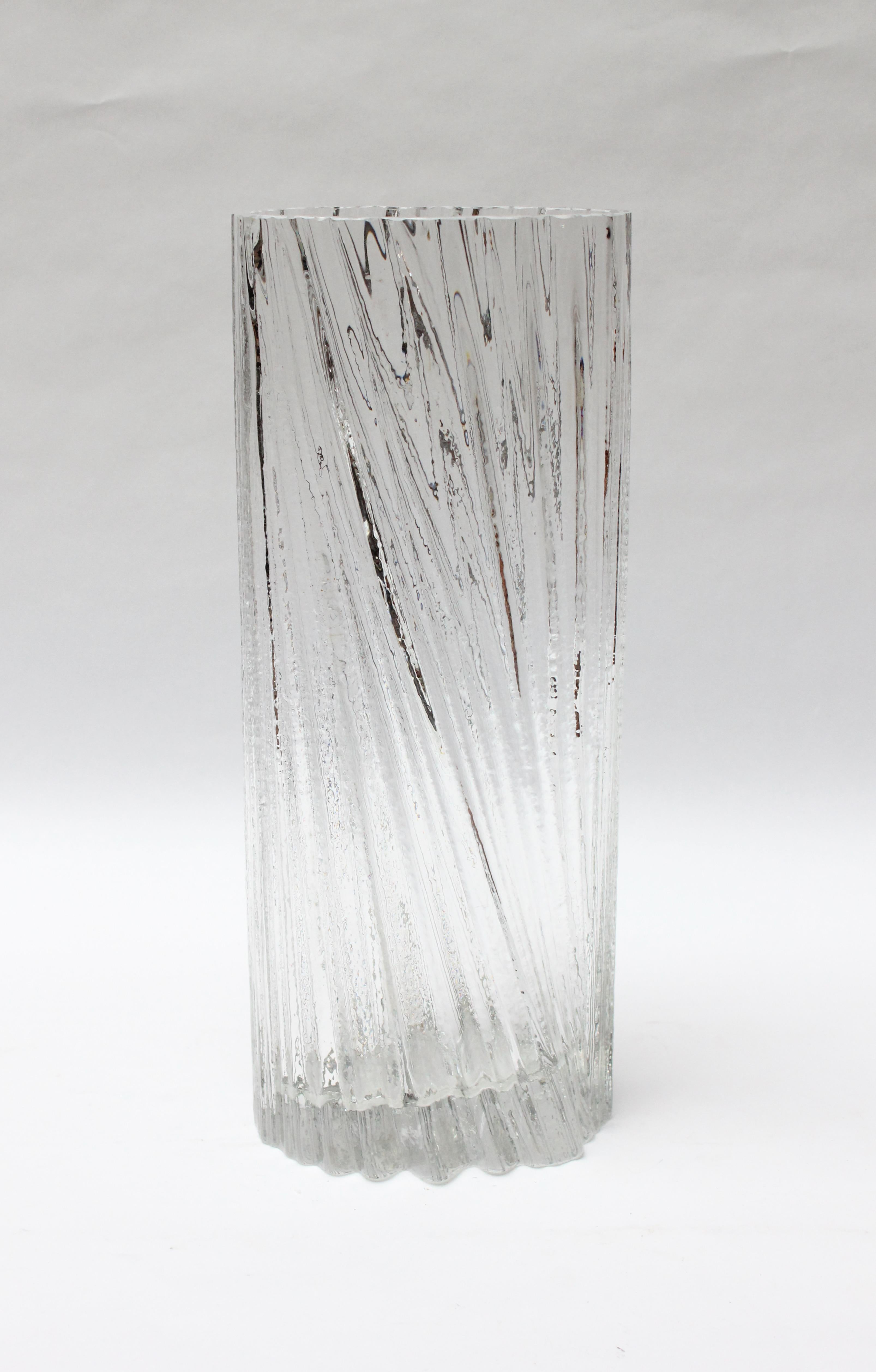 Impressive, statuesque glass vase by Finnish designer, Tapio Wirkkala, for Rosenthal Studio-Line of Germany. Composed of thick glass sculpted to look like ice.
Largest example manufactured (scarcely seen in this size), measuring: H: 18