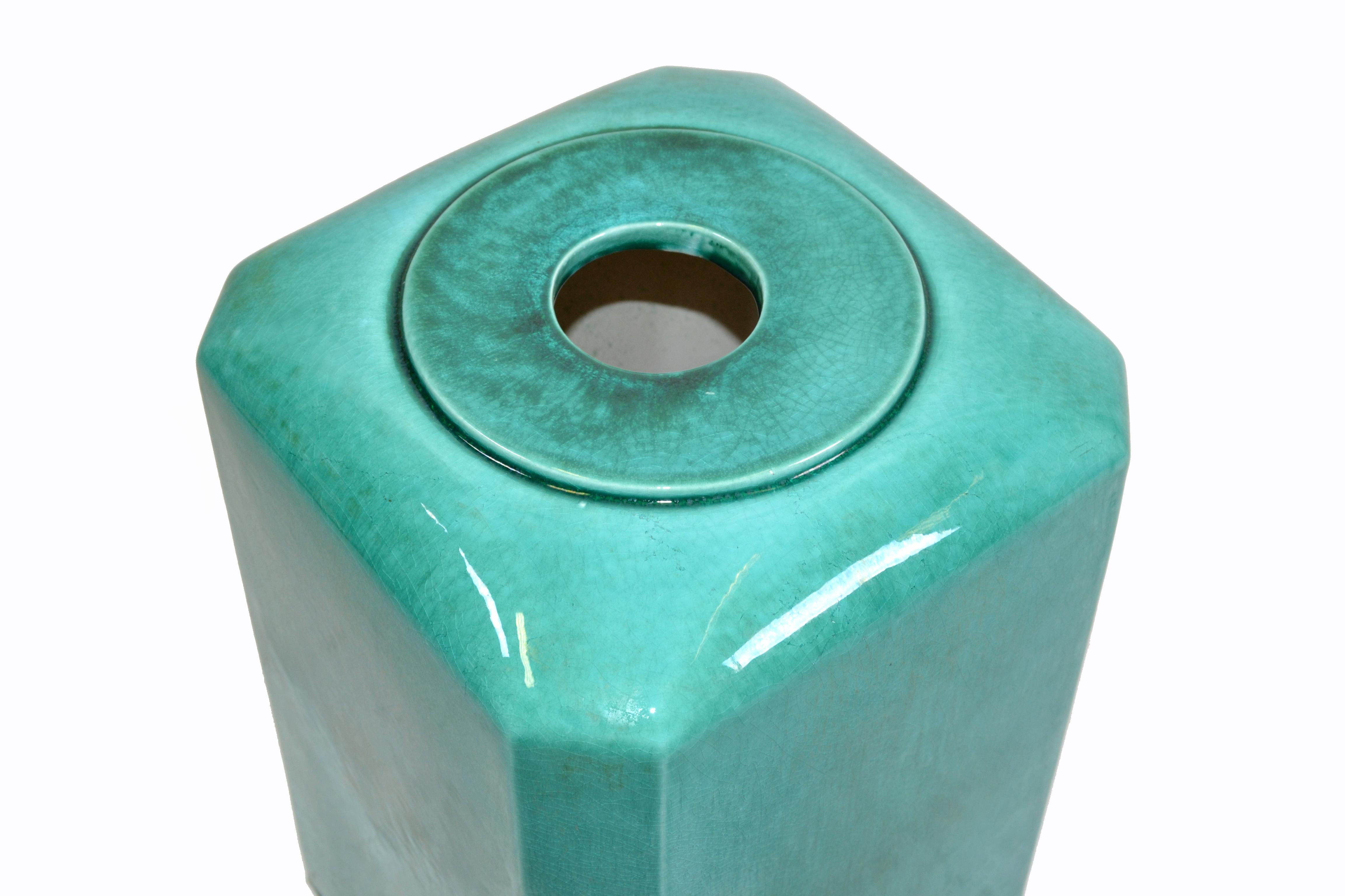 Large Mid-Century Modern Glazed Ceramic Box, Cover, Planter in Emerald Green In Good Condition In Miami, FL
