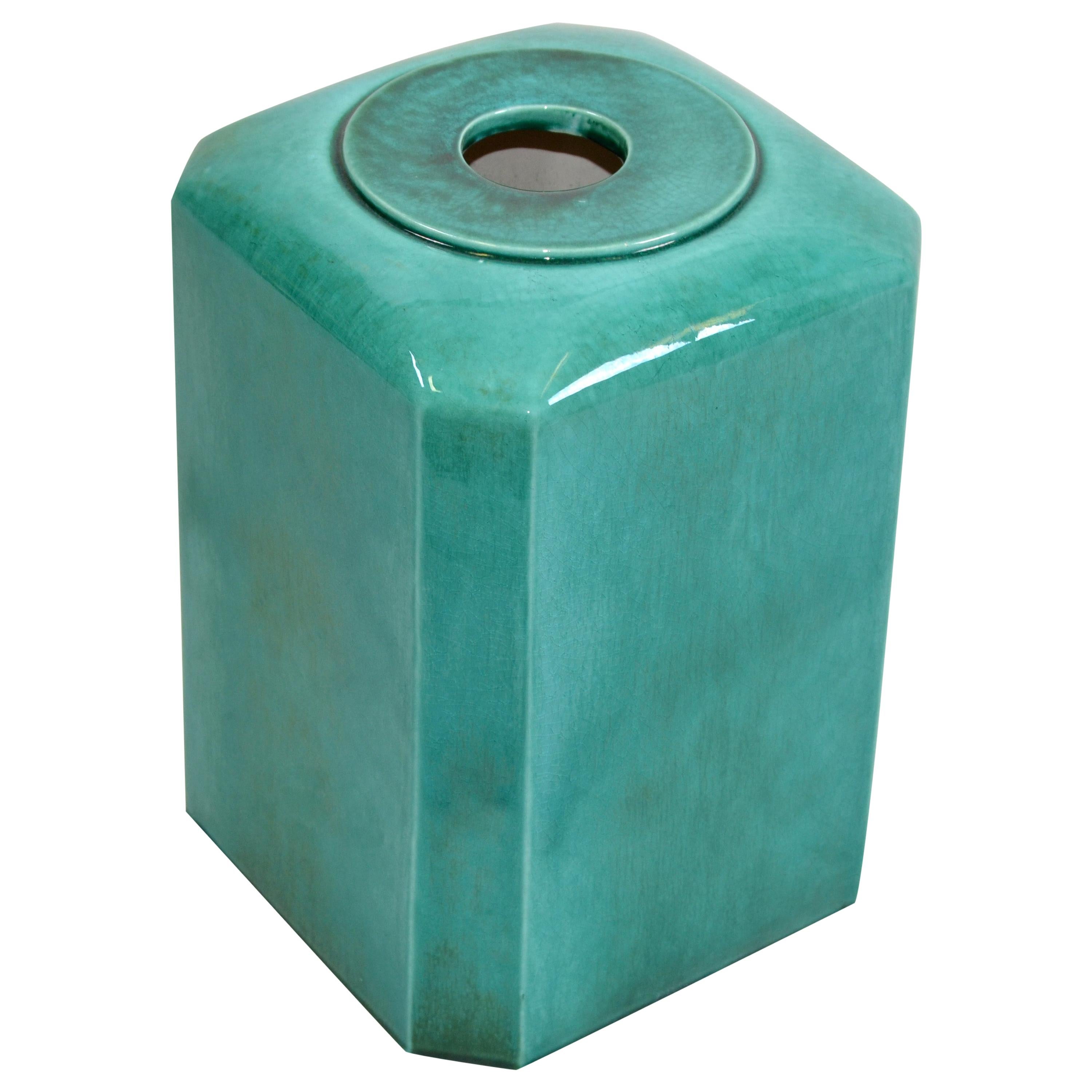 Large Mid-Century Modern Glazed Ceramic Box, Cover, Planter in Emerald Green