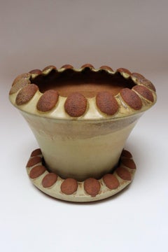Large Mid-Century Modern Glazed Terracotta Planter with Saucer by Deanna Nichols