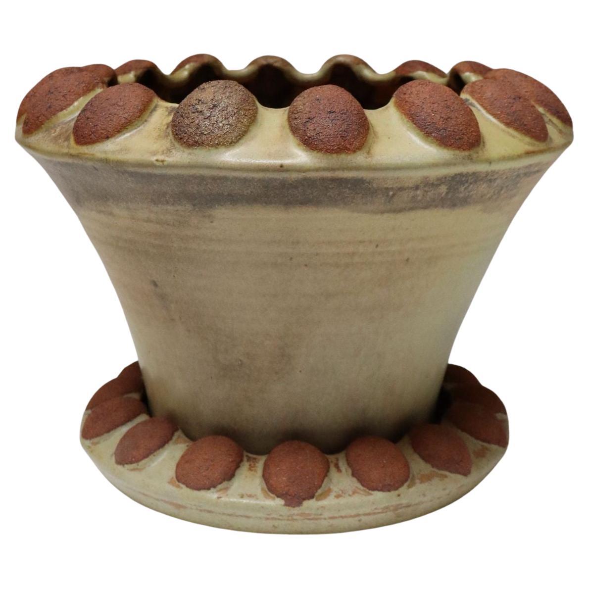 Großer glasierter Terrakotta-Pflanztopf mit Unterteller von Deanna Nichols aus der Jahrhundertmitte