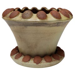 Large Mid-Century Modern Glazed Terracotta Planter with Saucer by Deanna Nichols