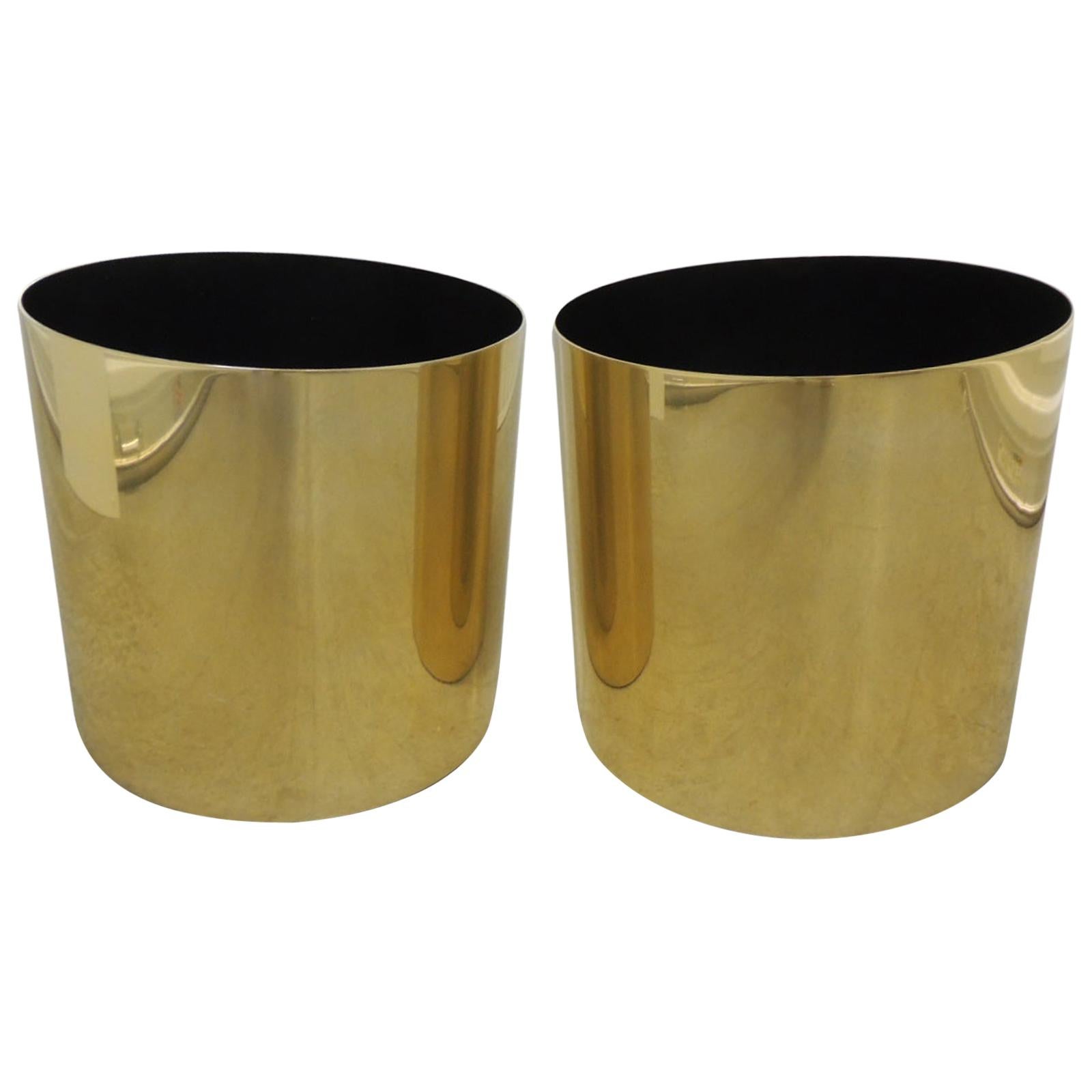 Large Mid-Century Modern Gold Color Round Planters