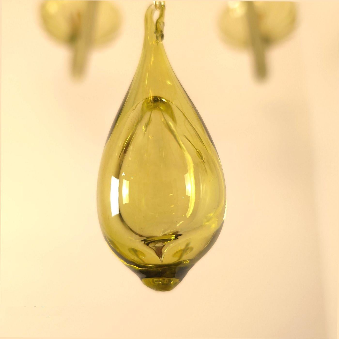 Large Mid-Century Modern Green Murano Chandelier 1970s 4