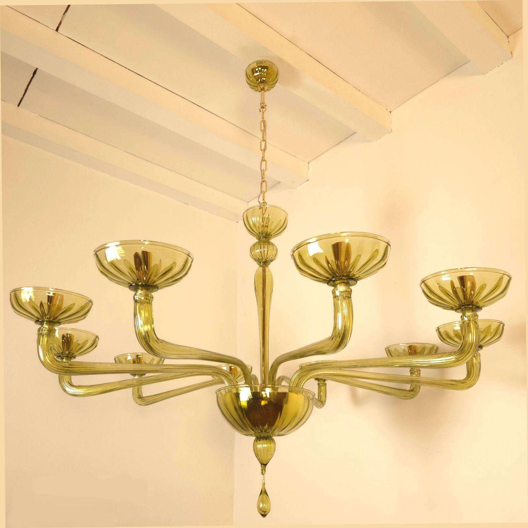 Italian Large Mid-Century Modern Green Murano Chandelier 1970s