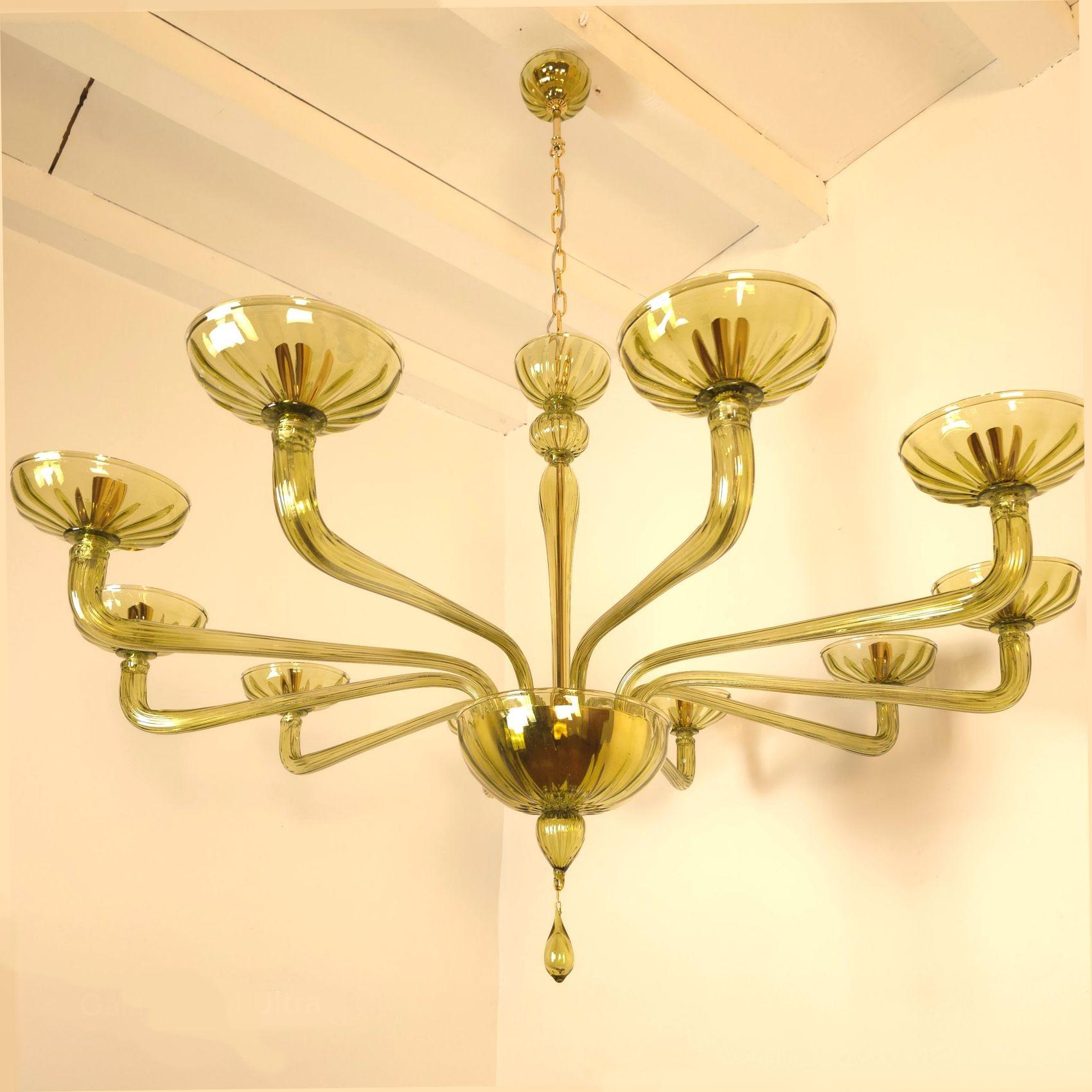 Large Mid-Century Modern Green Murano Chandelier 1970s In Excellent Condition In Dallas, TX