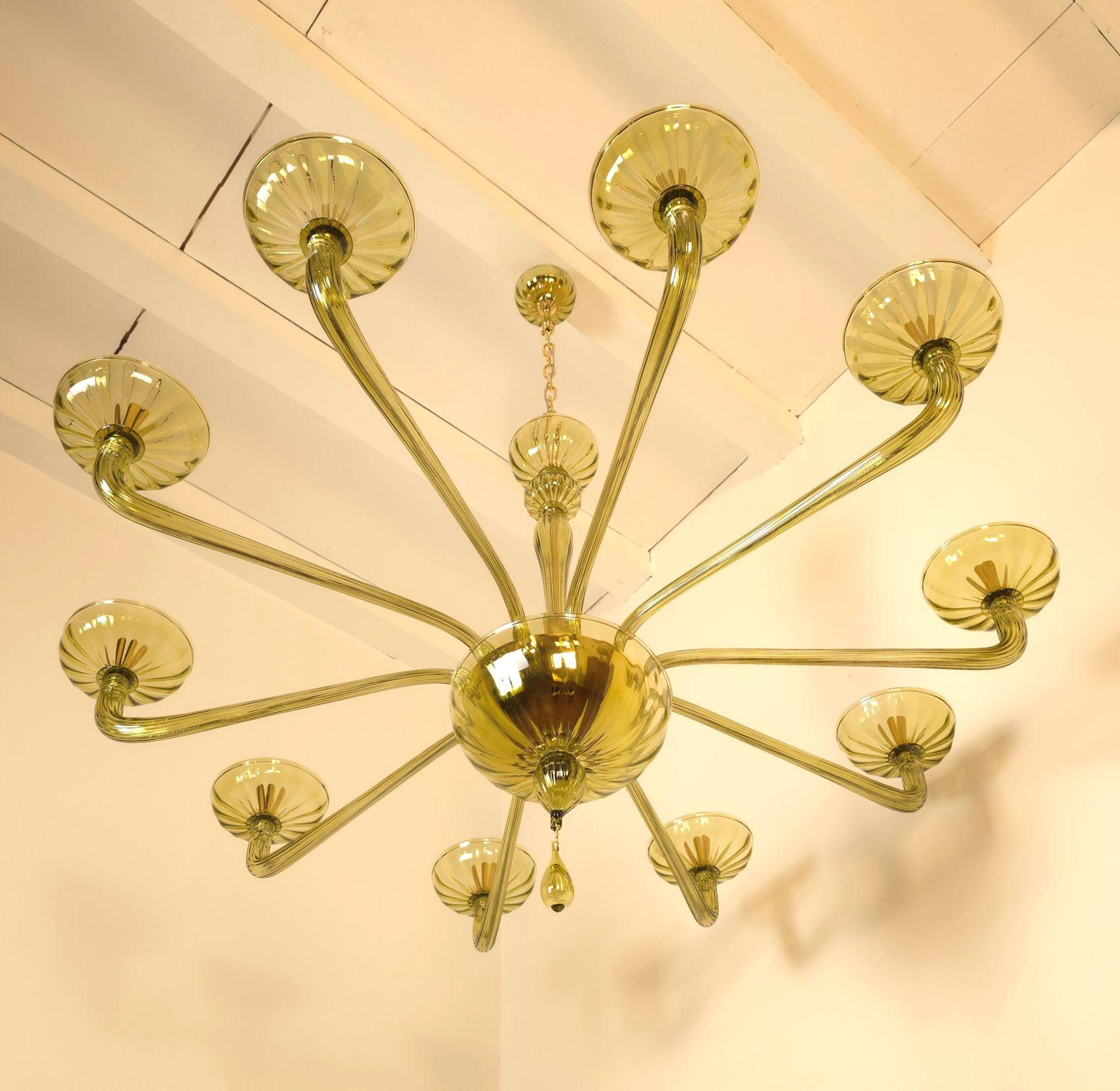 Late 20th Century Large Mid-Century Modern Green Murano Chandelier 1970s