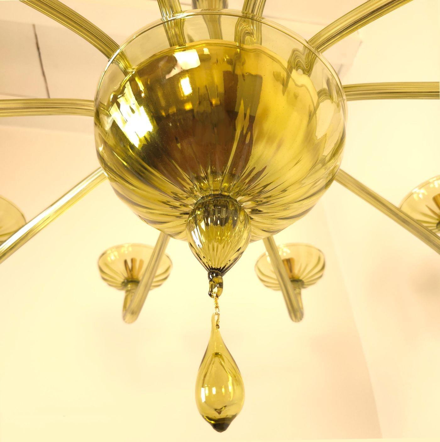 Large Mid-Century Modern Green Murano Chandelier 1970s 1