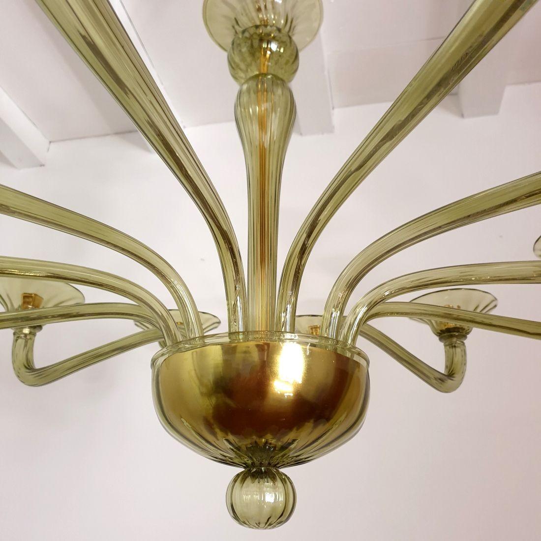 Large Mid-Century Modern green Murano chandelier 4