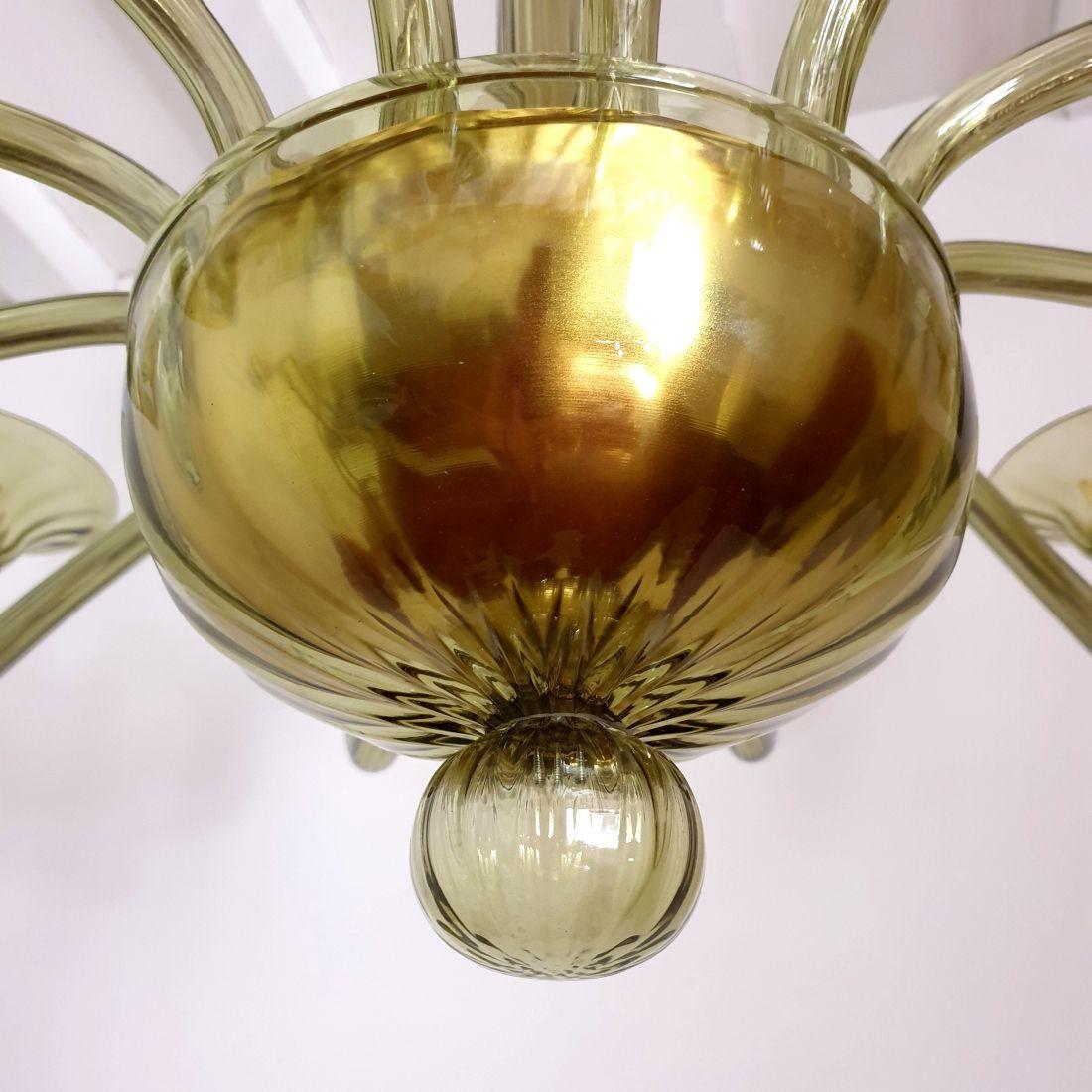 Large Mid-Century Modern green Murano chandelier 5