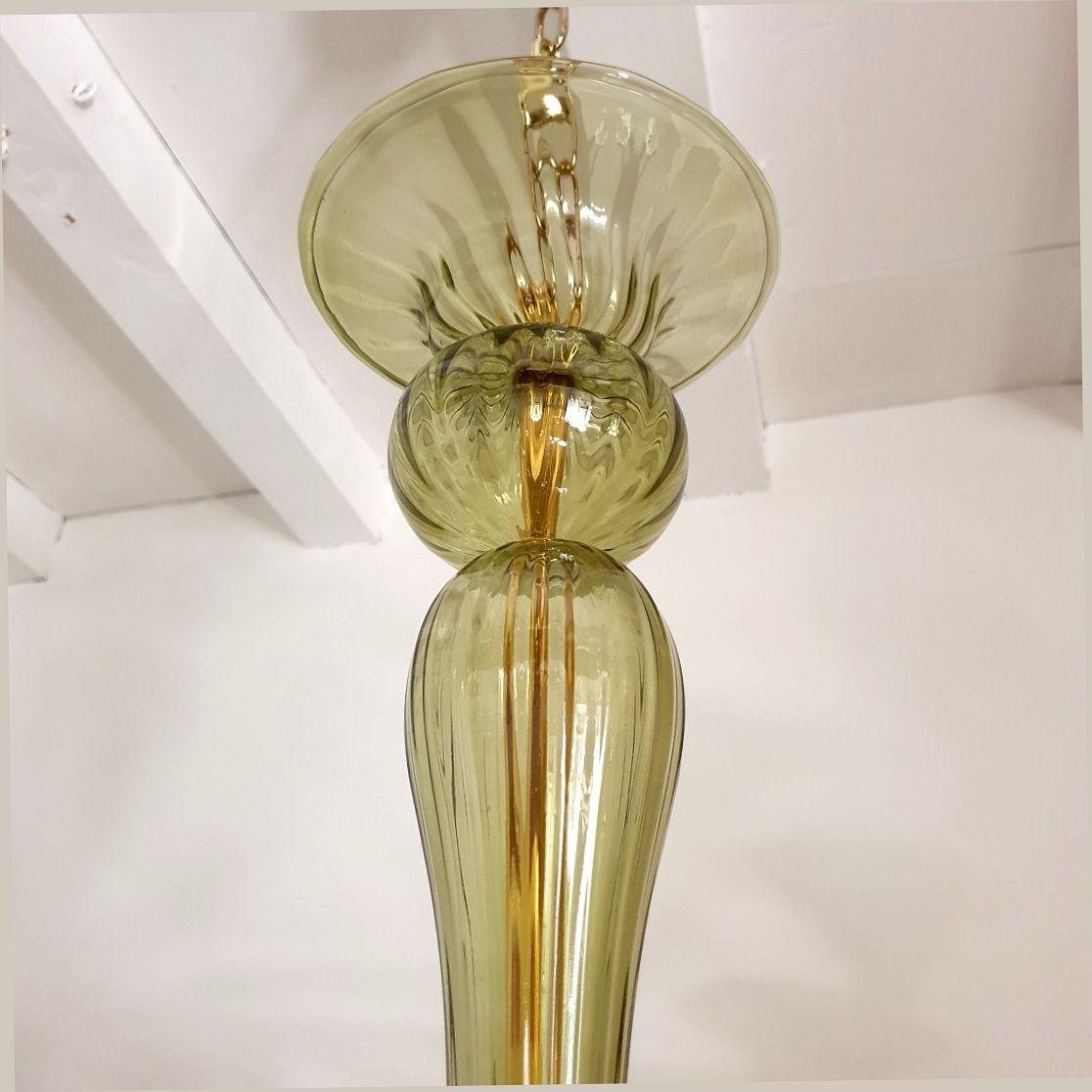 Large Mid-Century Modern green Murano chandelier 6