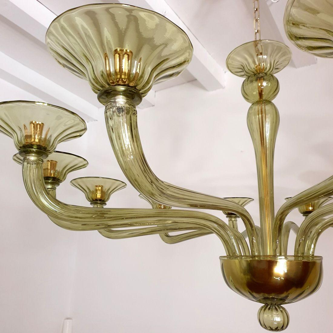 Large Mid-Century Modern green Murano chandelier 1
