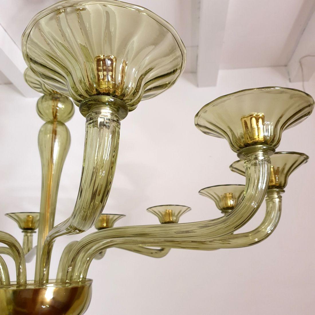 Large Mid-Century Modern green Murano chandelier 2