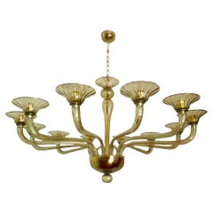 Large Mid-Century Modern green Murano chandelier