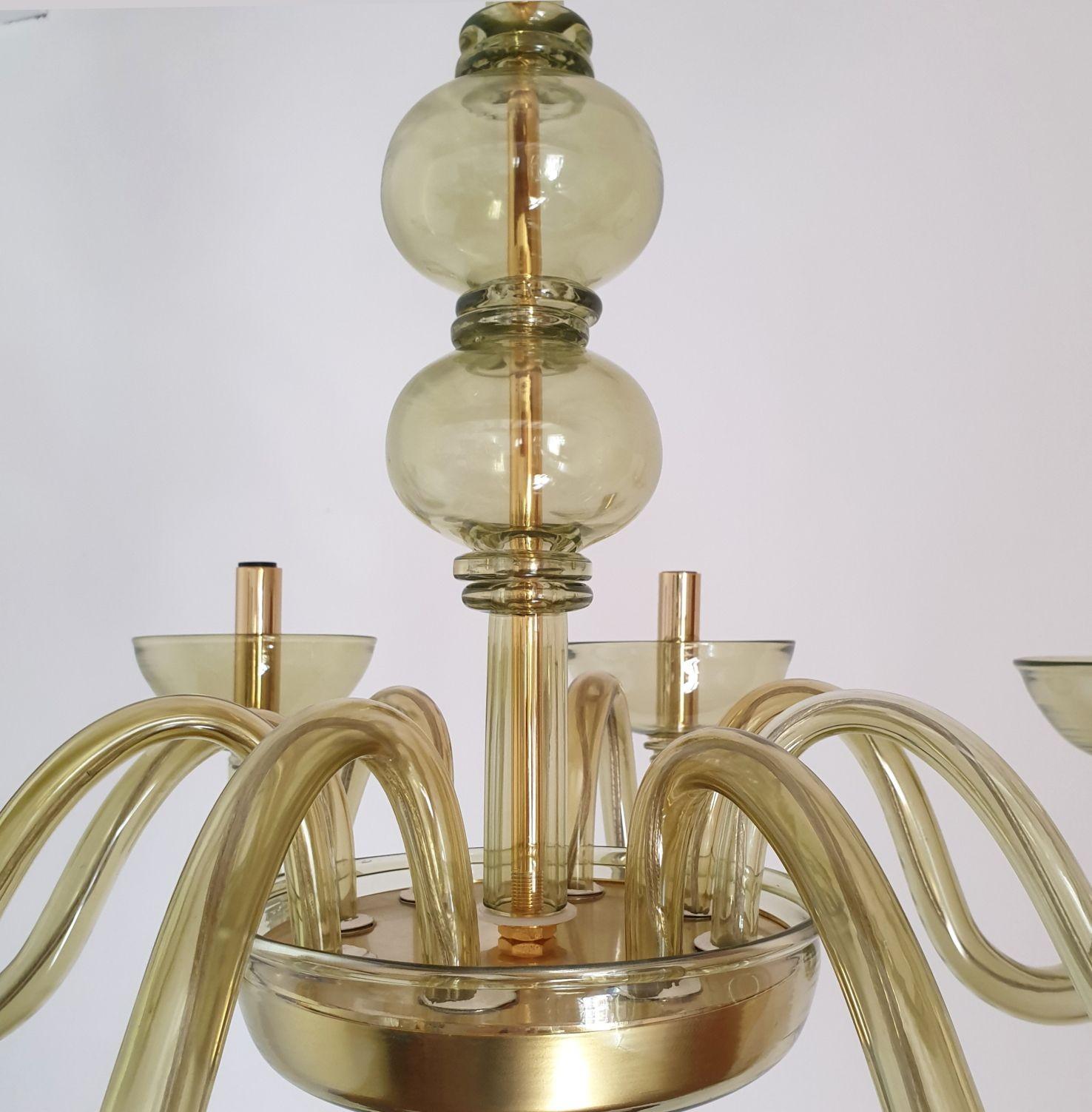 Late 20th Century Large Mid-Century Modern Green Murano Glass Chandelier