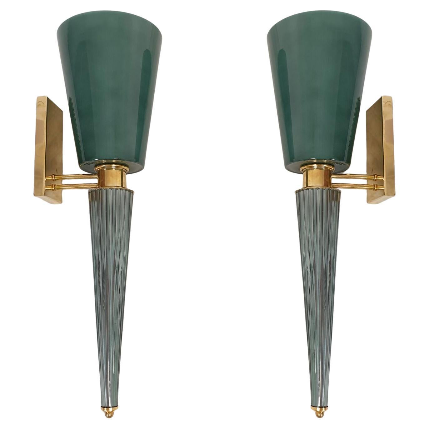 Green Murano glass sconces-Italy-a pair For Sale