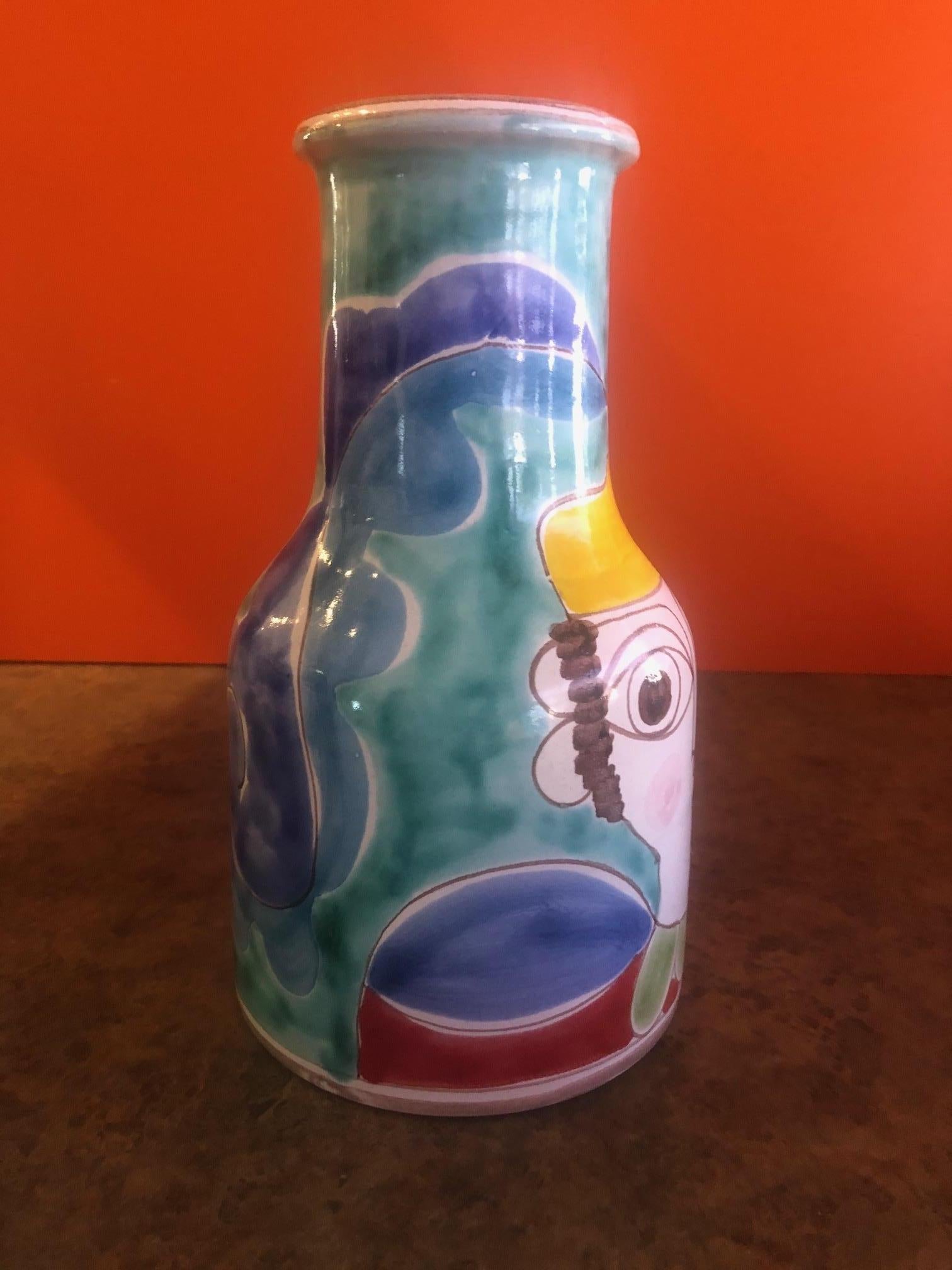 Italian Large Mid-Century Modern Hand Painted Vase by Giovanni Desimone