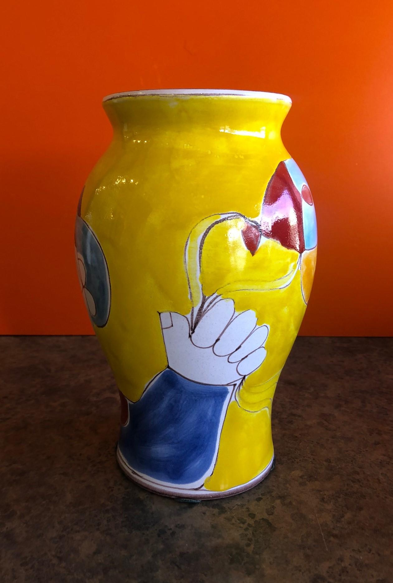 Hand-Painted Large Mid-Century Modern Hand Painted Vase by Giovanni Desimone