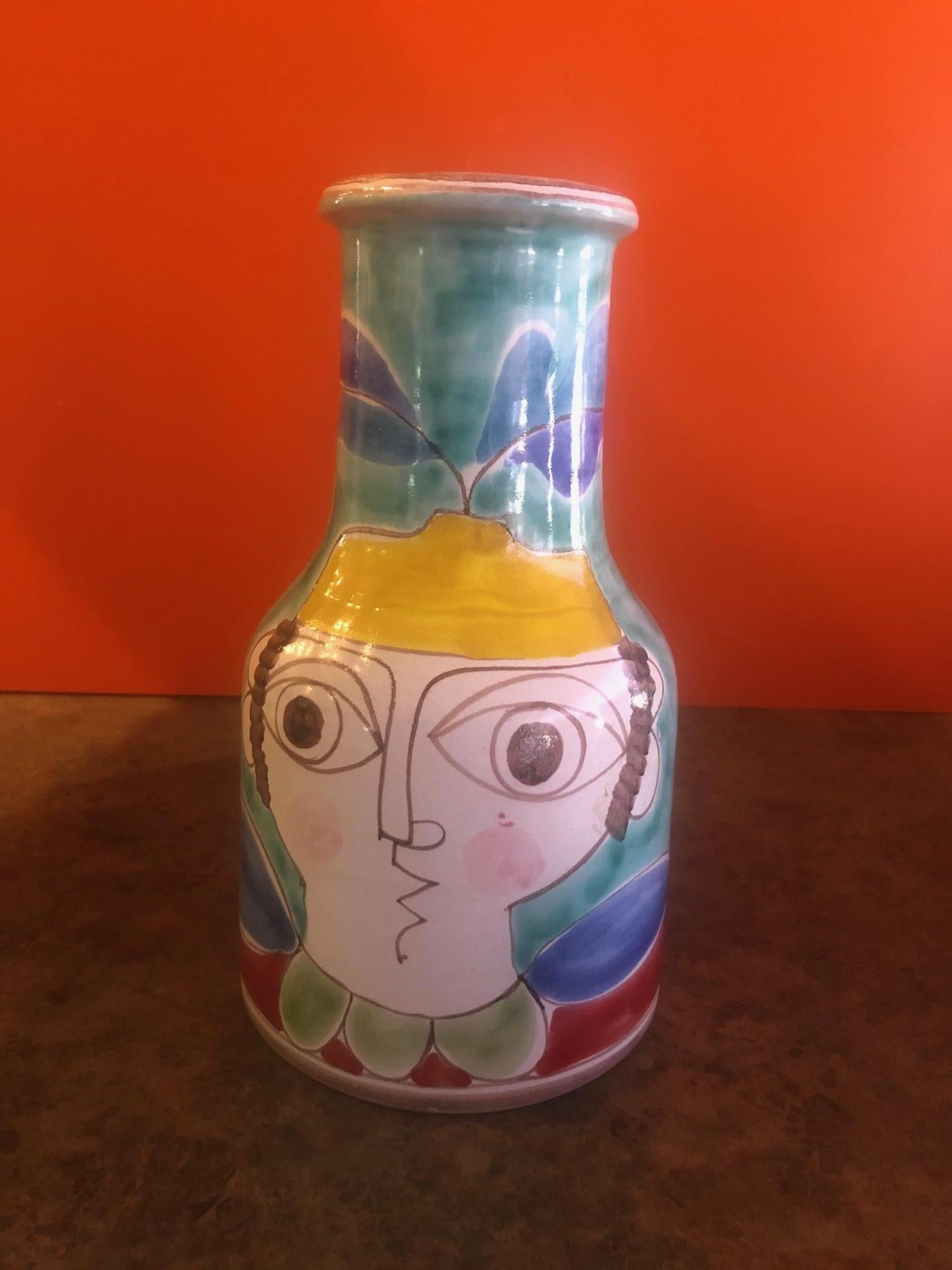 20th Century Large Mid-Century Modern Hand Painted Vase by Giovanni Desimone