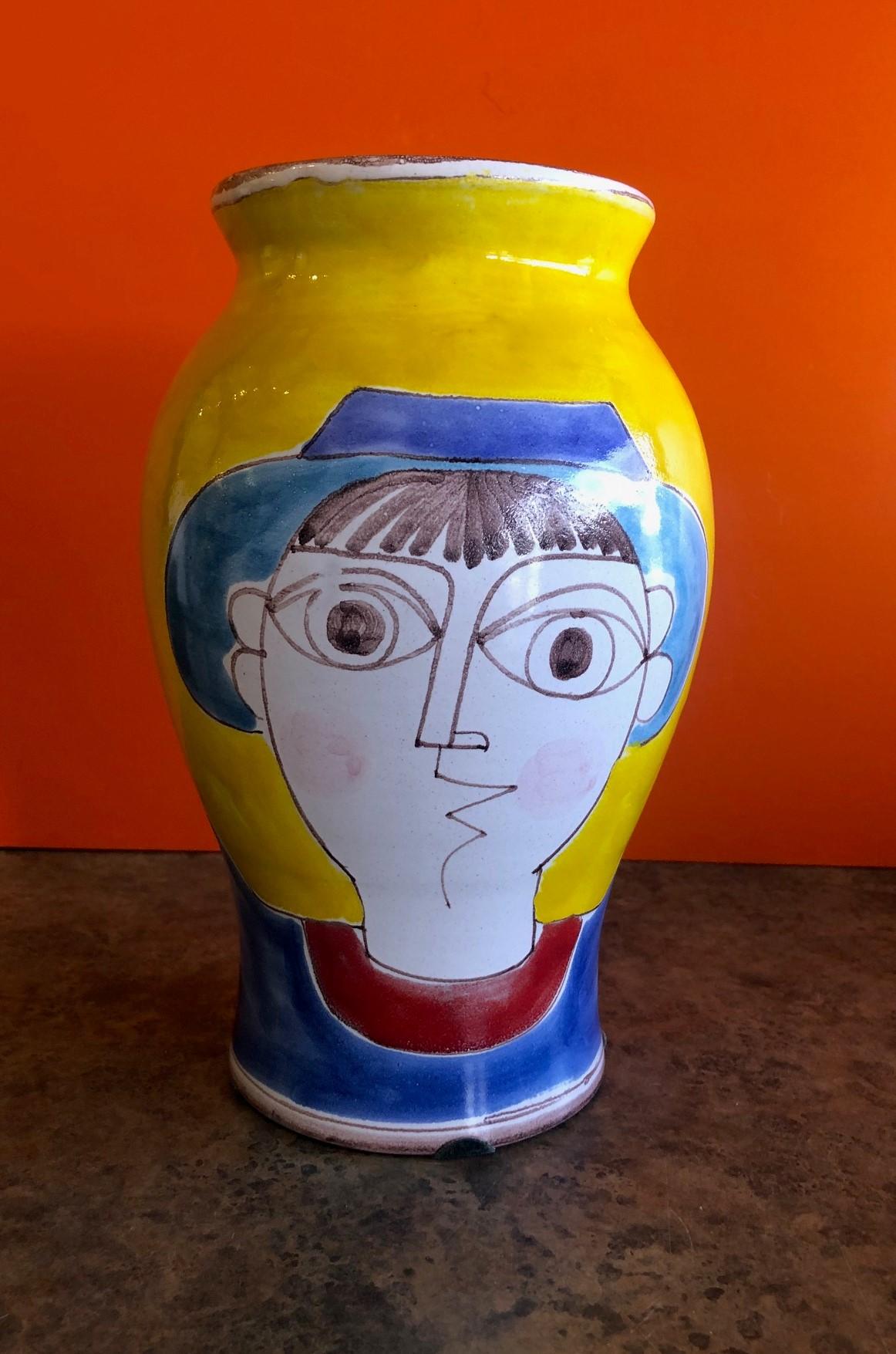 Pottery Large Mid-Century Modern Hand Painted Vase by Giovanni Desimone