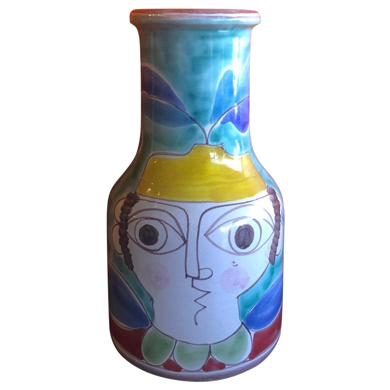 Large Mid-Century Modern Hand Painted Vase by Giovanni Desimone