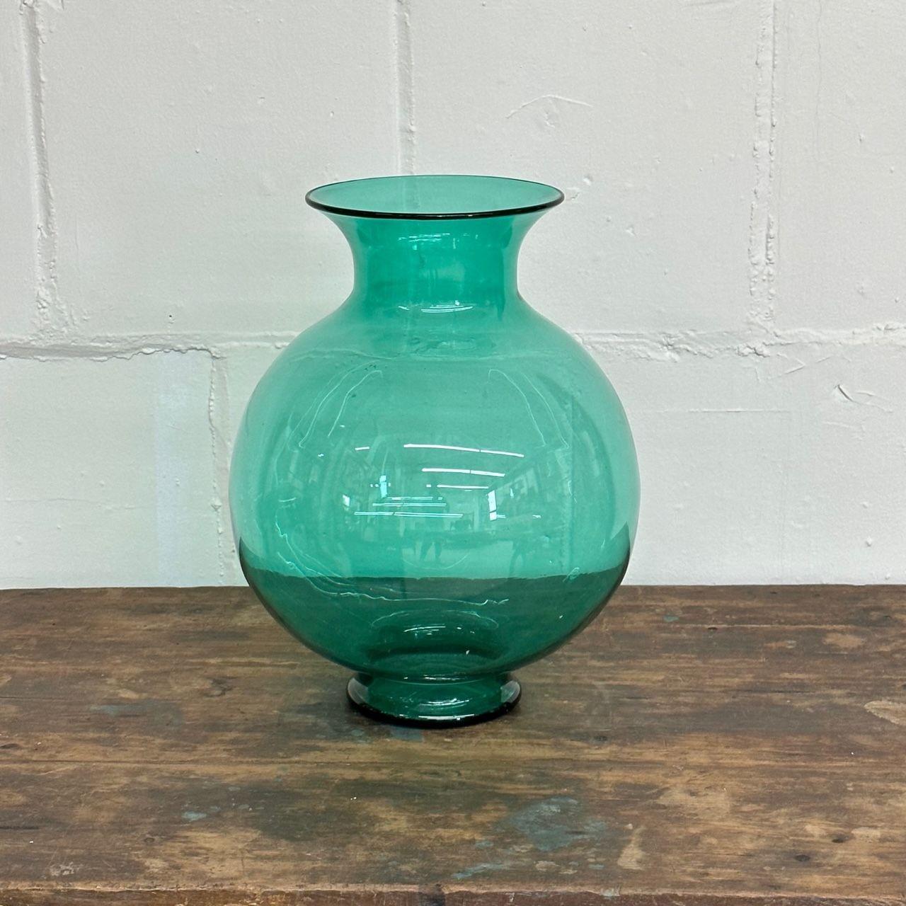 Mid-20th Century Large Mid-Century Modern Handblown Glass Turquoise Table Vase / Vessel by Blenko For Sale