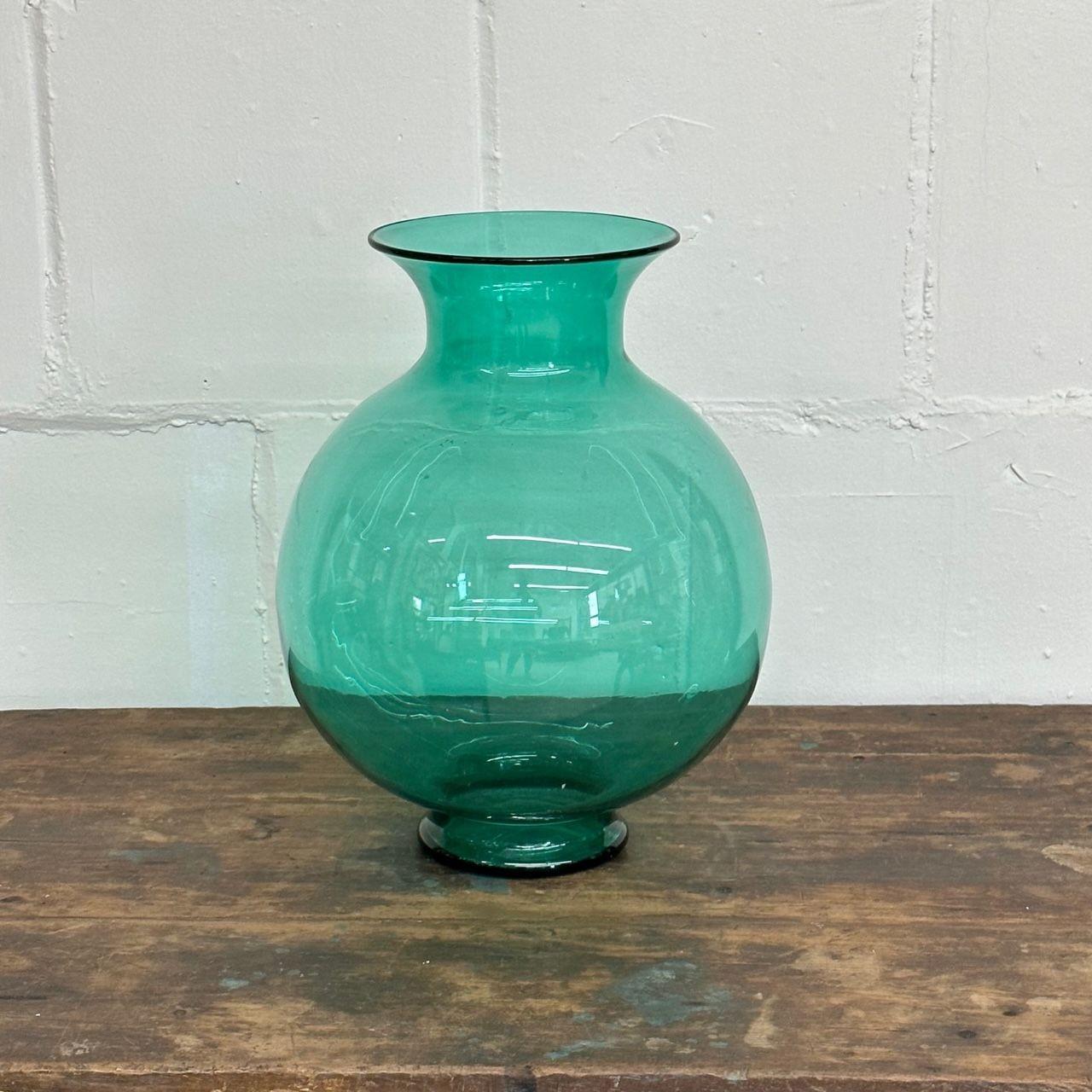 Mid-20th Century Large Mid-Century Modern Handblown Glass Turquoise Table Vase / Vessel by Blenko